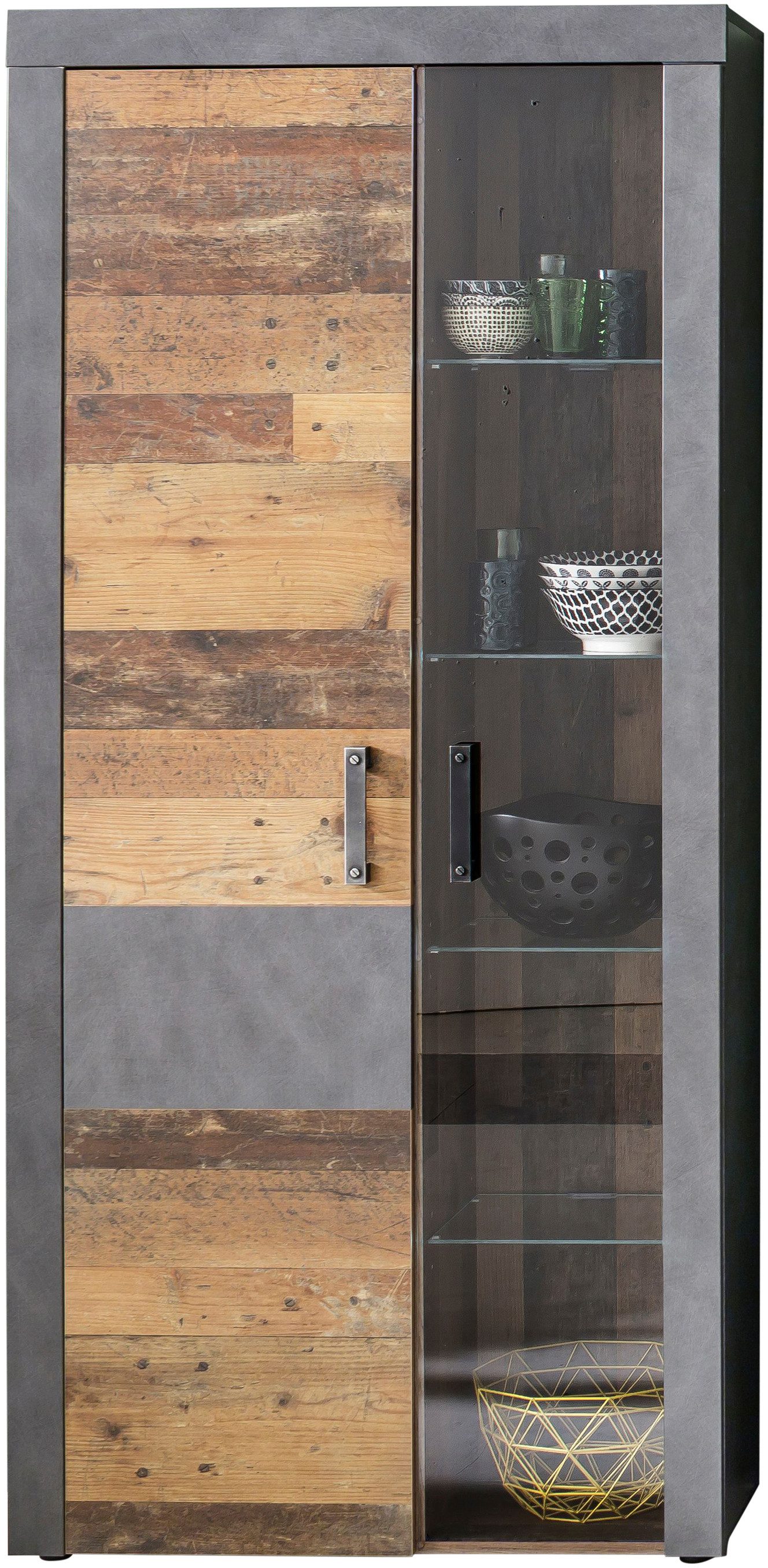 Home affaire Vitrine Ilana moderner Industrial Style - Beleuchtung optional - B/T/H 87/34/189 cm