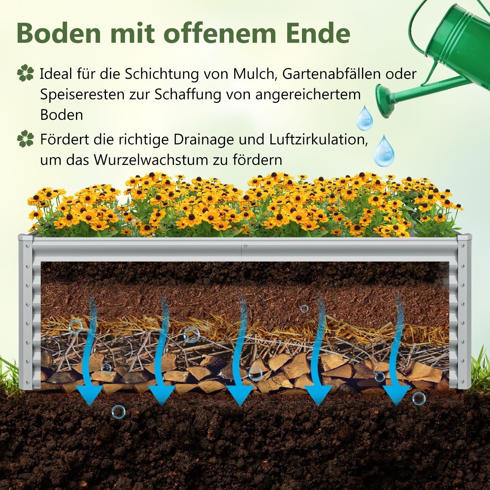COSTWAY Hochbeet, Pflanzkasten, rechteckiges Frühbeet, Blumenbeet, Metall