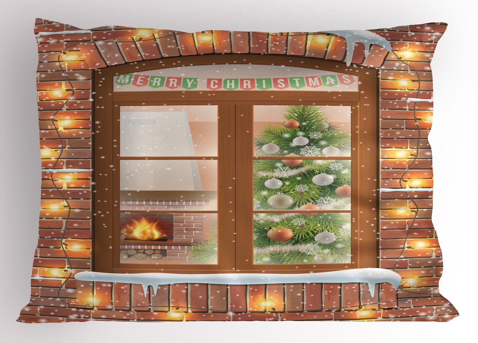 Kissenbezüge Dekorativer Standard King Size Gedruckter Kissenbezug, Abakuhaus (1 Stück), Weihnachten Blick durch ein Fenster