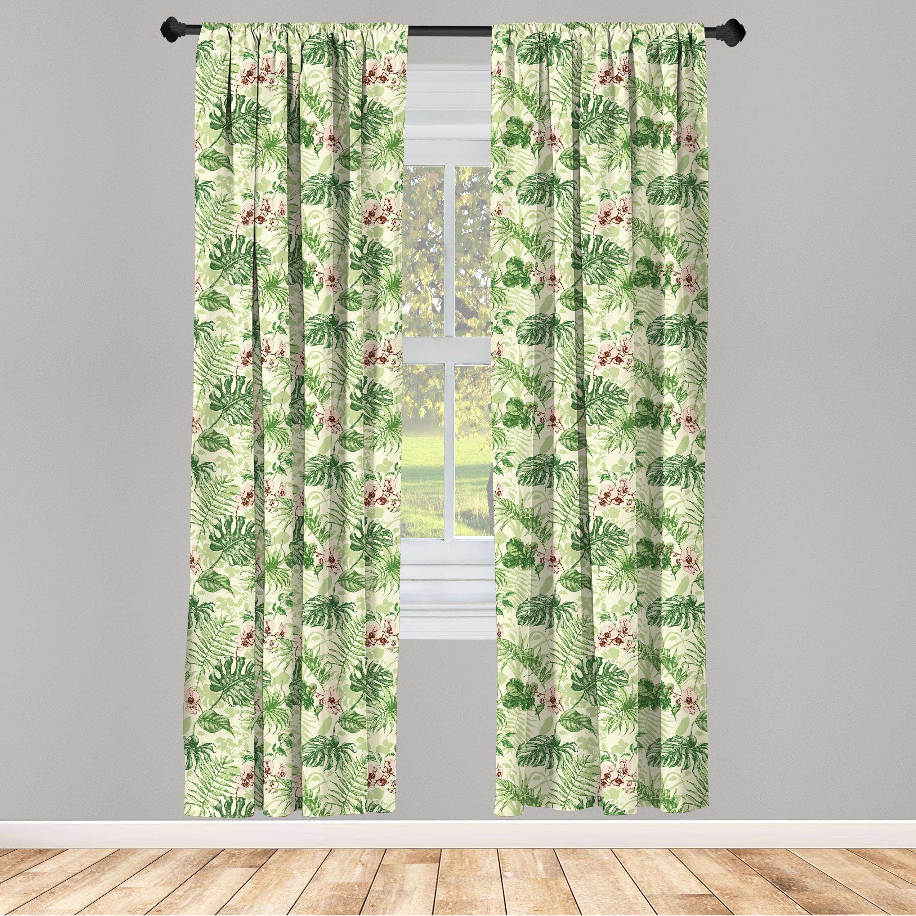 Gardine Vorhang für Wohnzimmer Dekor, Blumen Microfaser, Verschiedene Abakuhaus, Blätter Blumen Schlafzimmer und