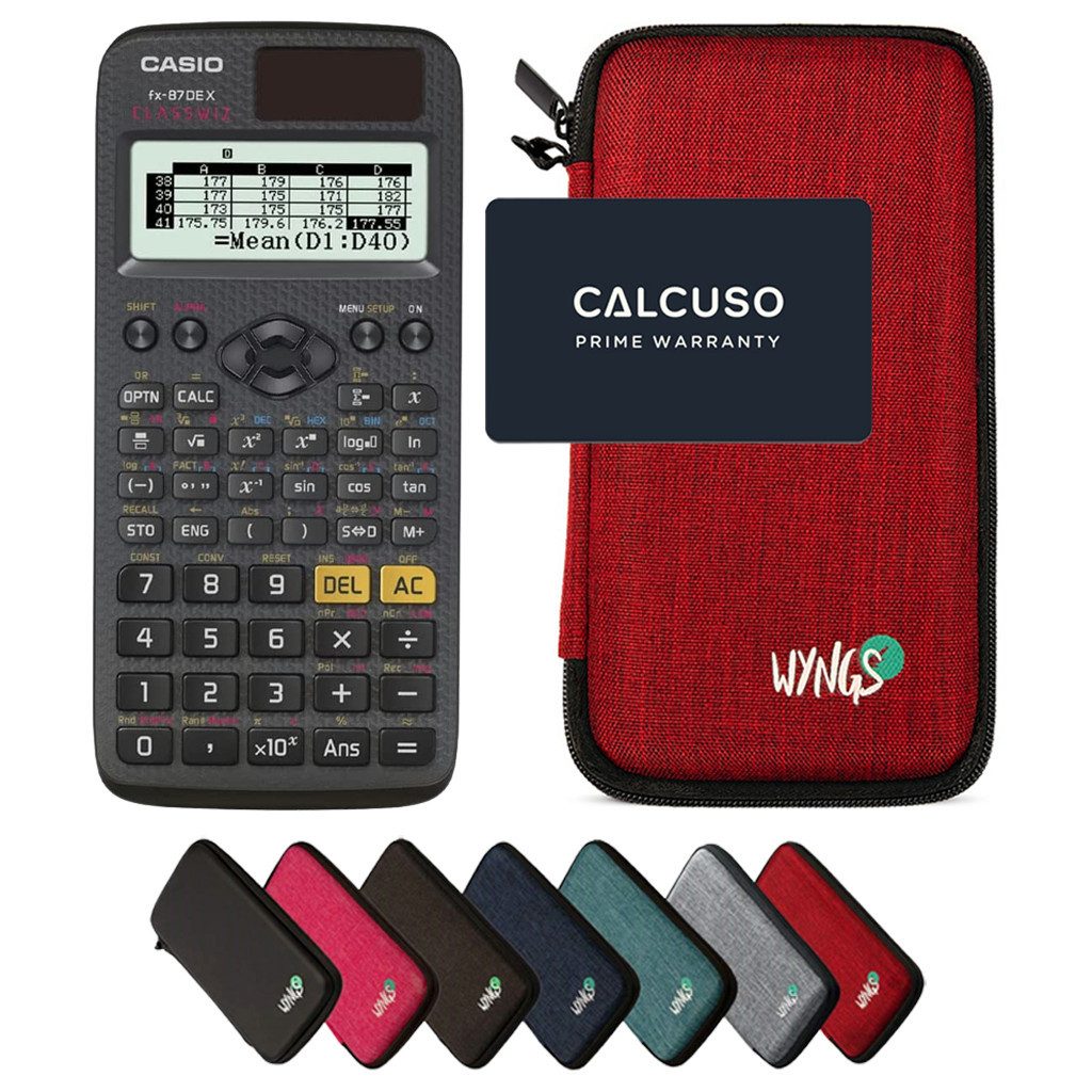 CASIO Taschenrechner fx-87DE X ClassWiz inkl. WYNGS Schutztasche Rot