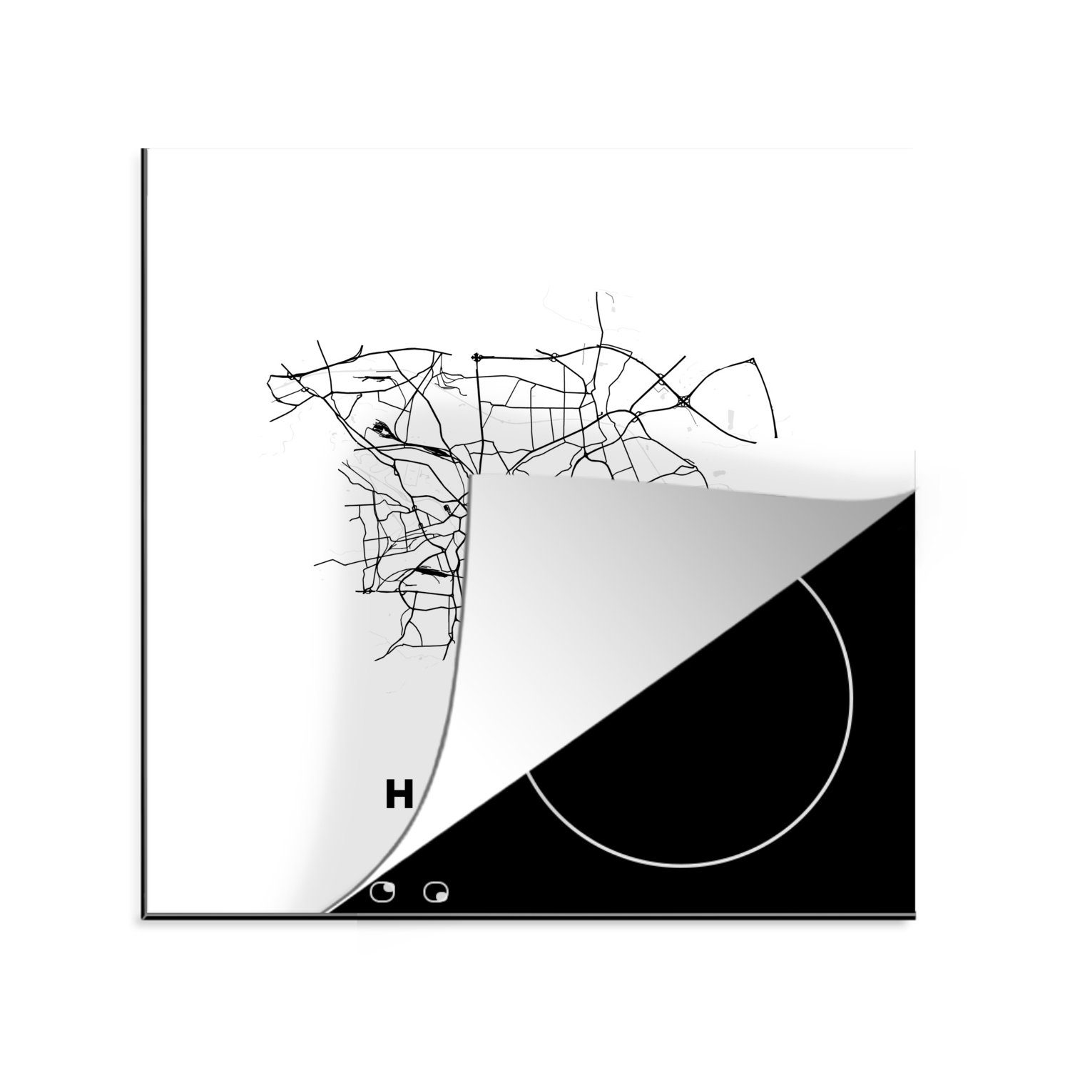 MuchoWow Herdblende-/Abdeckplatte Karte - Hannover - Schwarz-Weiß - Stadtplan, Vinyl, (1 tlg), 78x78 cm, Ceranfeldabdeckung, Arbeitsplatte für küche