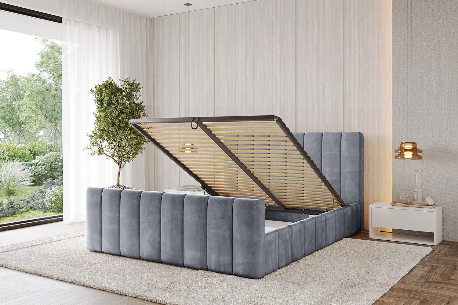 ALTDECOR Polsterbett FINO-Z (Polsterbett mit Bettkasten und Lattenrost, Boxbett mit Matratze), Doppelbett mit Stauraum, Bett mit Kopfteil