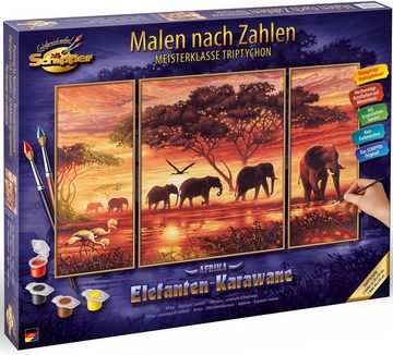 Schipper Malen nach Zahlen Meisterklasse Triptychon - Elefanten Karawane, Made in Germany