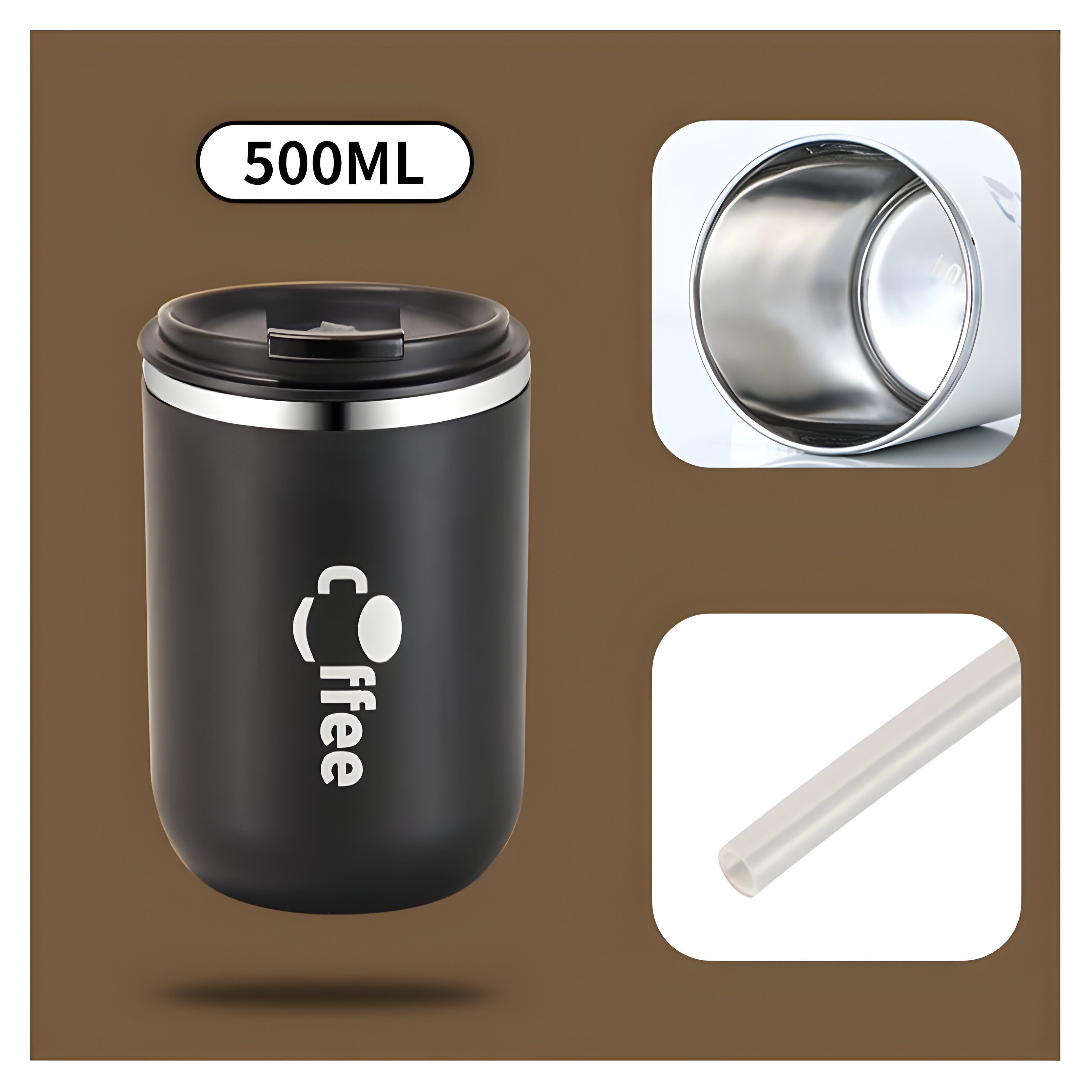 WS-Trend Coffee-to-go-Becher Isolierter Kaffeebecher Thermobecher Becher To-Go 500 ml, Edelstahl, Kunststoff