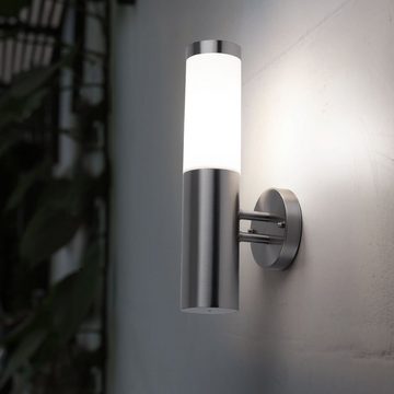 etc-shop Außen-Wandleuchte, Leuchtmittel inklusive, Warmweiß, Wandlampe Außen Wandleuchte Fackellampe Edelstahl silber