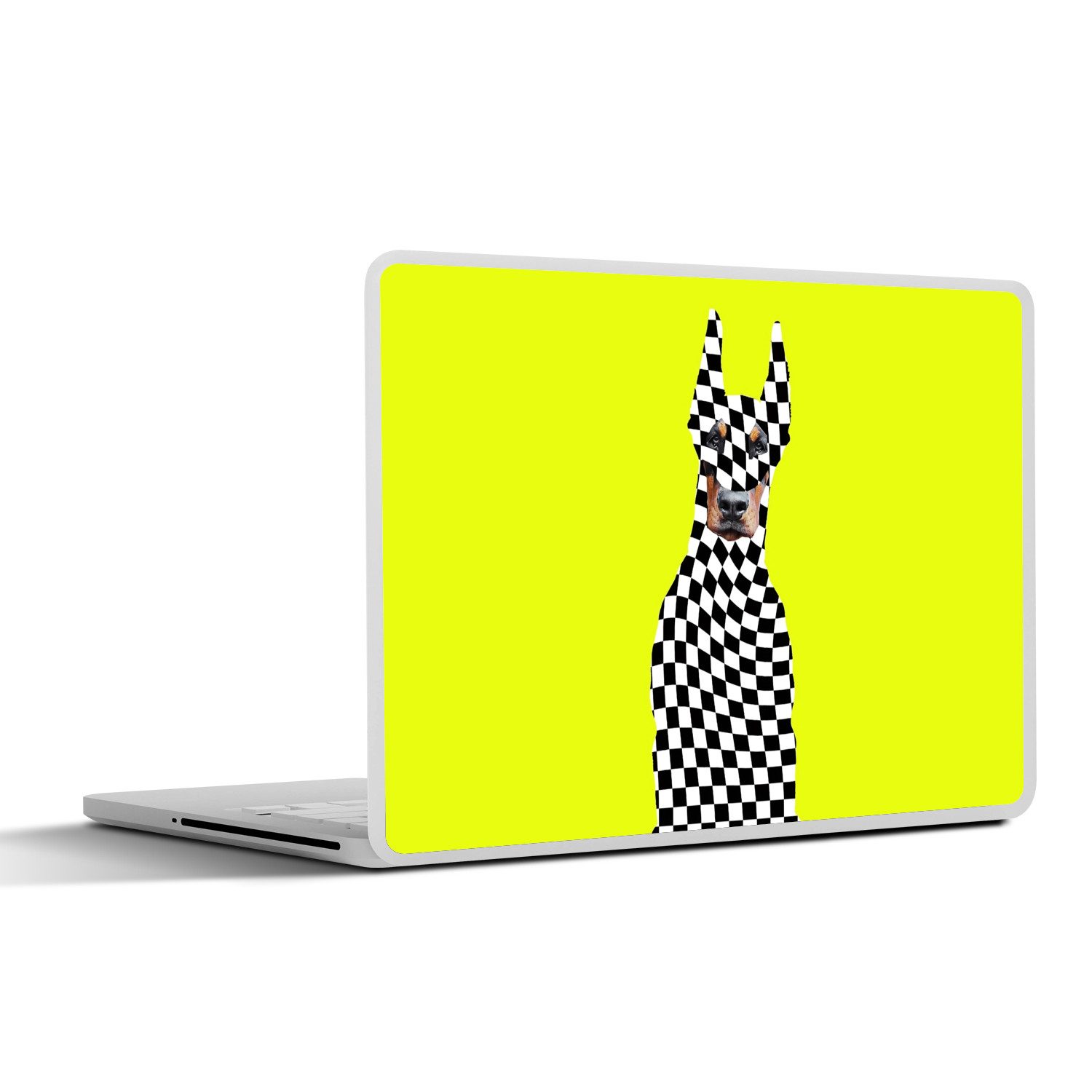 MuchoWow Laptop-Aufkleber Dobermann - Blockiert - Gelb, (1tlg), Laptop Folien Cover, Aufkleber, Sticker, Schutz vor Kratzern, 25x18 cm