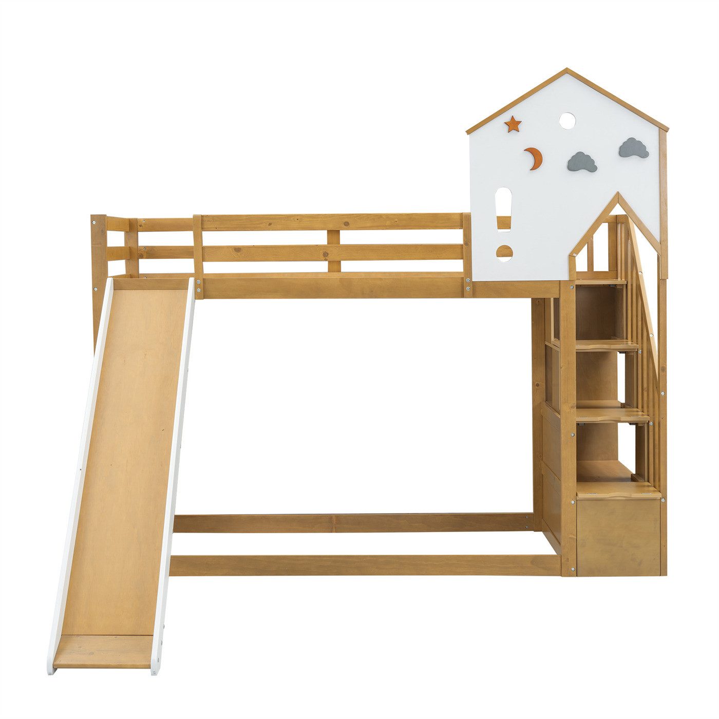 Kinderbett Etagenbett,Hausbett,Kinderbett,Hochbett mit Ecktreppe,Dach und Fenster