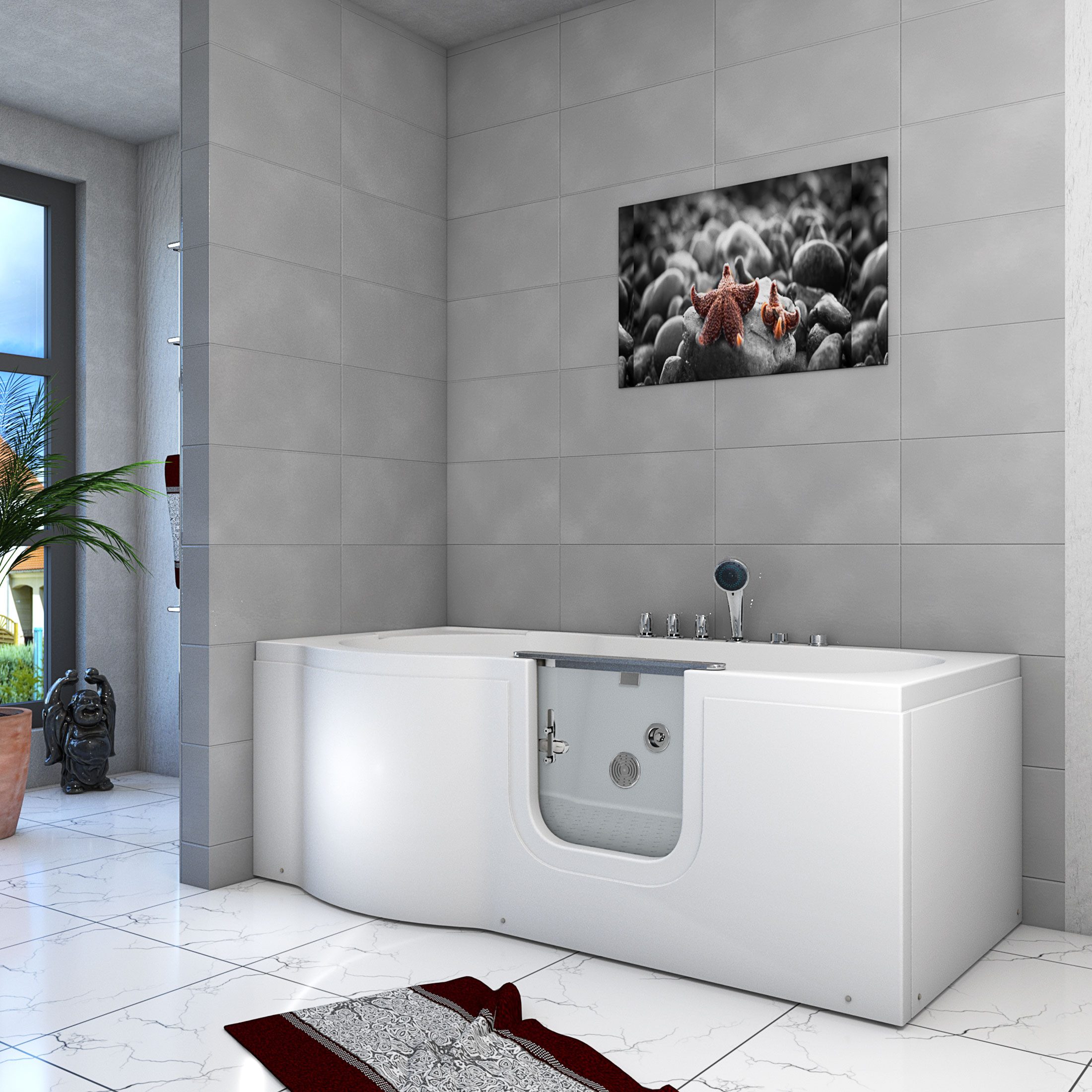 AcquaVapore Whirlpool-Badewanne Sitzwanne Whirlpool Badewanne Tür S12-WP-R-ALL 85x170cm, (1-tlg), mit Ablaufgarnitur