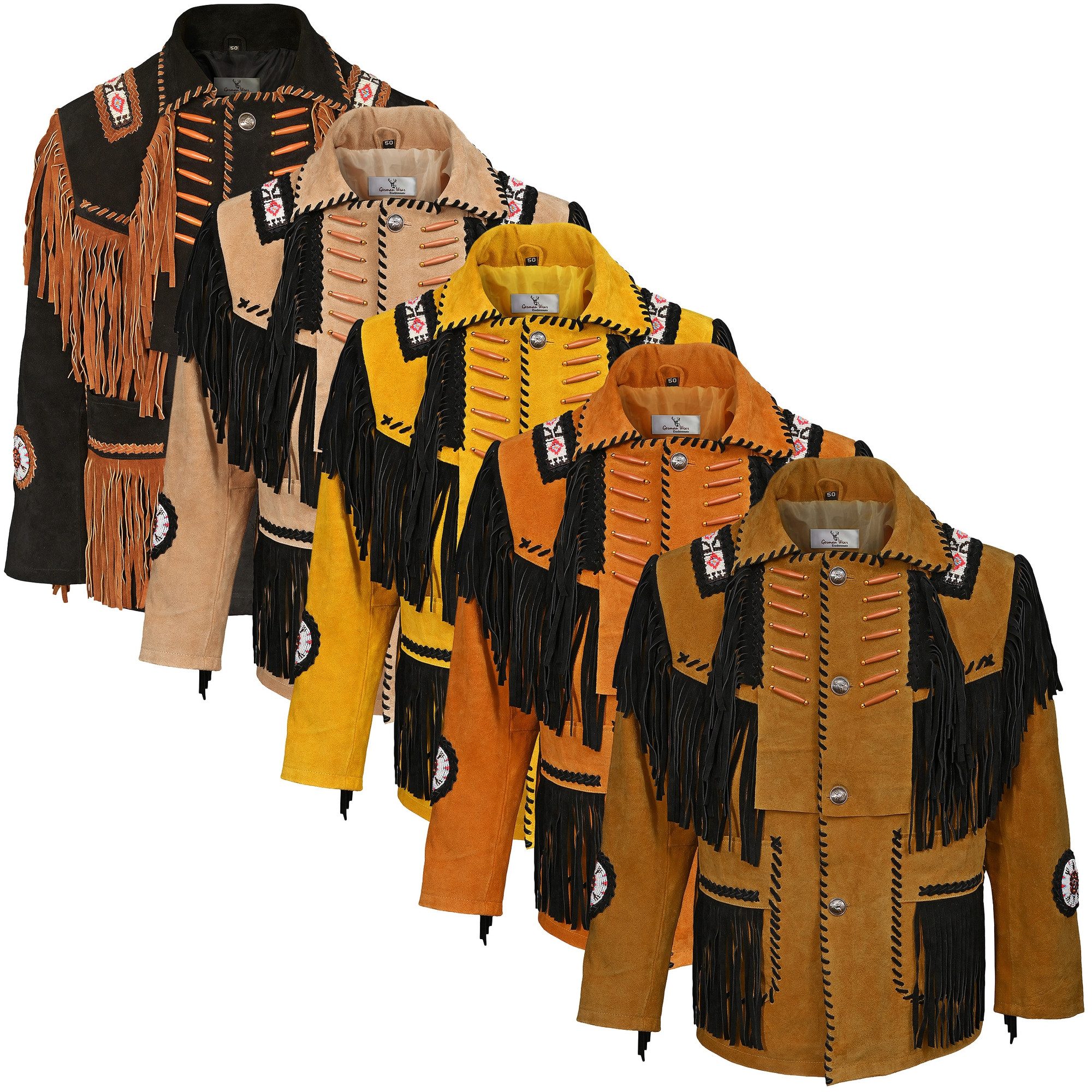 German Wear Trachtenjacke GW959J Herren Westernjacke Lange Reiter Jacke Western-Lederjacke