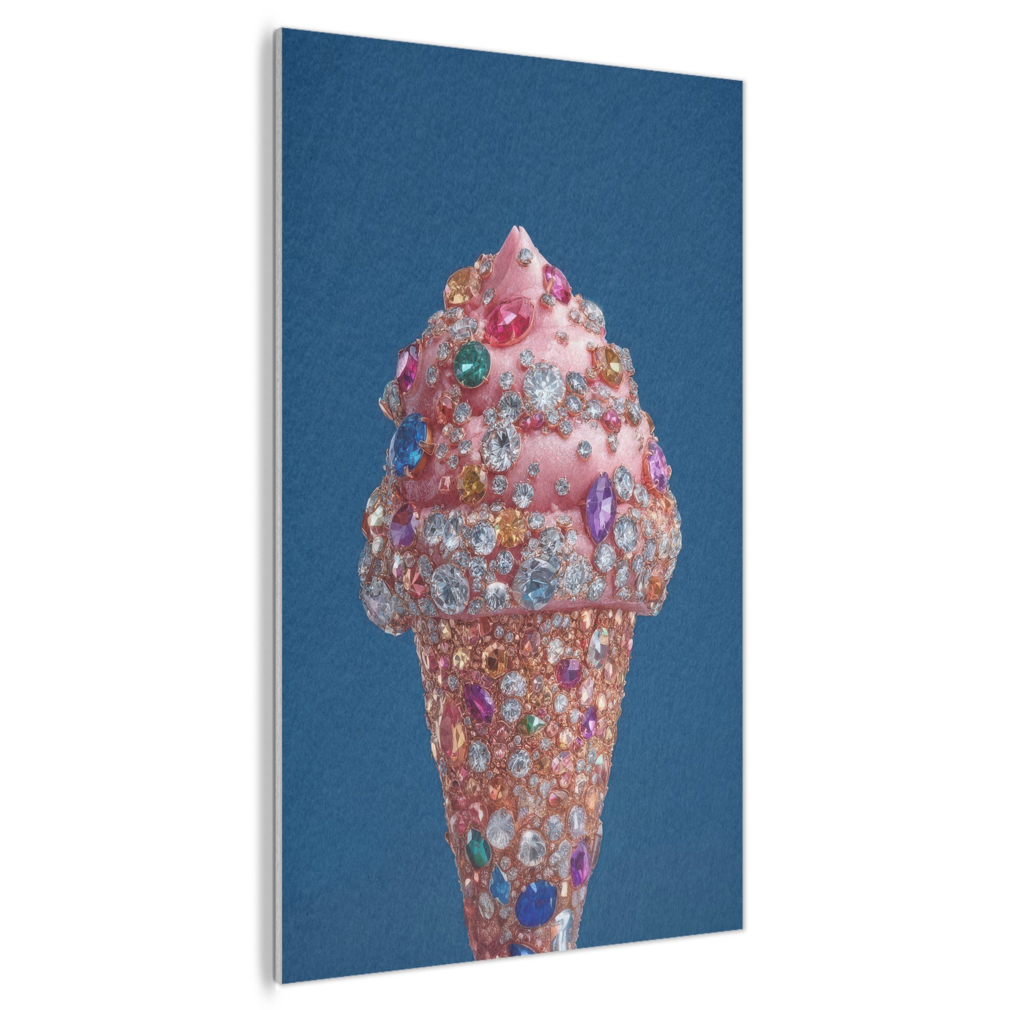 MuchoWow Gemälde Eistüte - Strasssteine - Blau, Fotodruck (1 St), Akustikpaneele PET-Filz, Akustikbild, Schalldämmung, Deko 90x140 cm