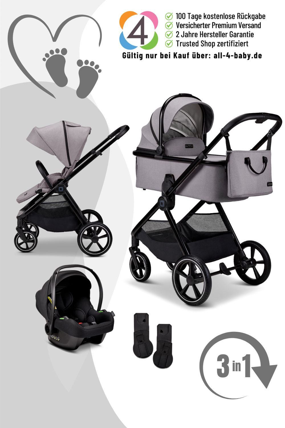 Moon Kombi-Kinderwagen Aura Set mit Cosmo 2.0 3in1 Kinderwagenset