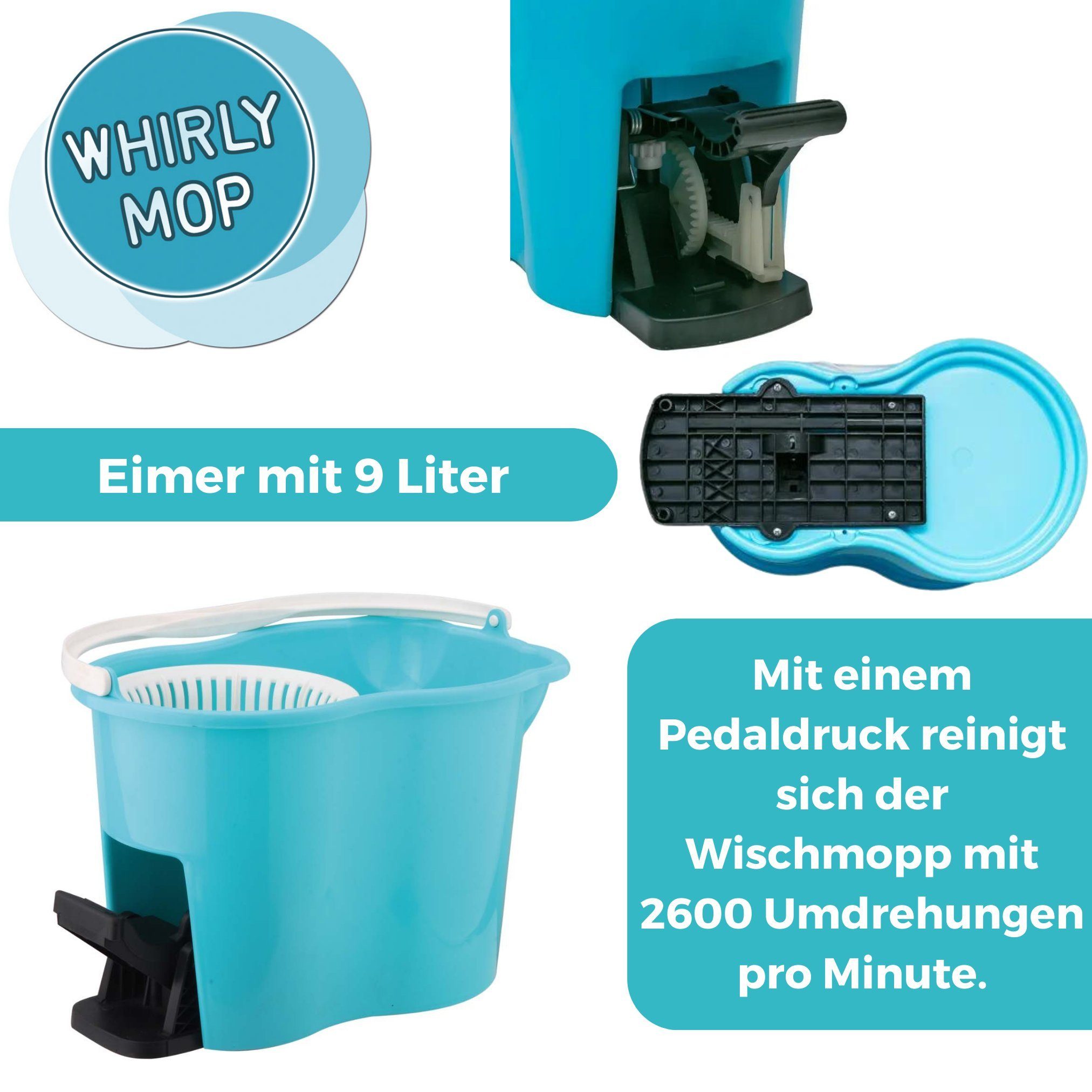 Mop, und Best Set Pedal beutellos, mit Whirly Auswringen, Direct® Bodenwischer zum Eimer Wischmopp Komplett