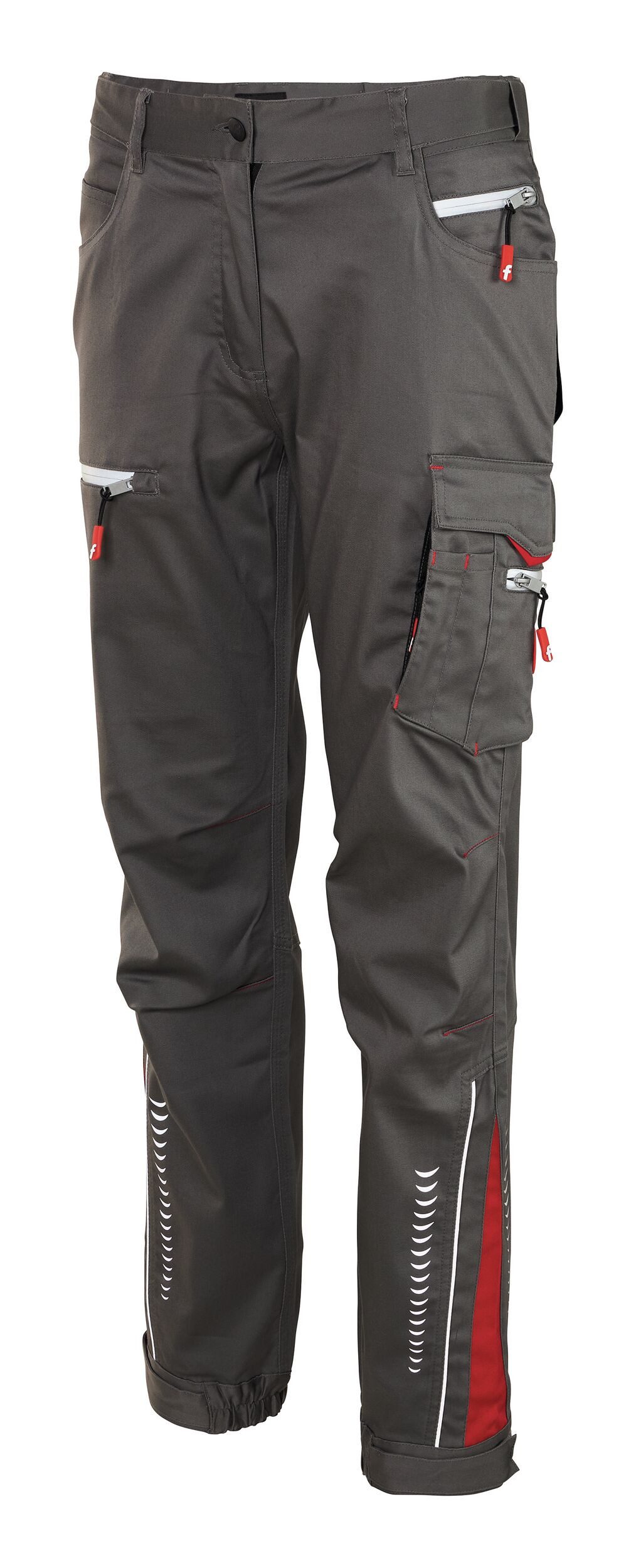 fortis Arbeitsbundhose Damen-Cargohose Flex grau/schwarz/rot