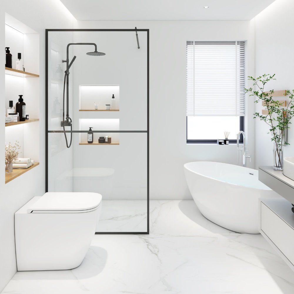 HOME DELUXE Duschwand Duschabtrennung BAKI Schwarz 2 Raster, Einscheibensicherheitsglas