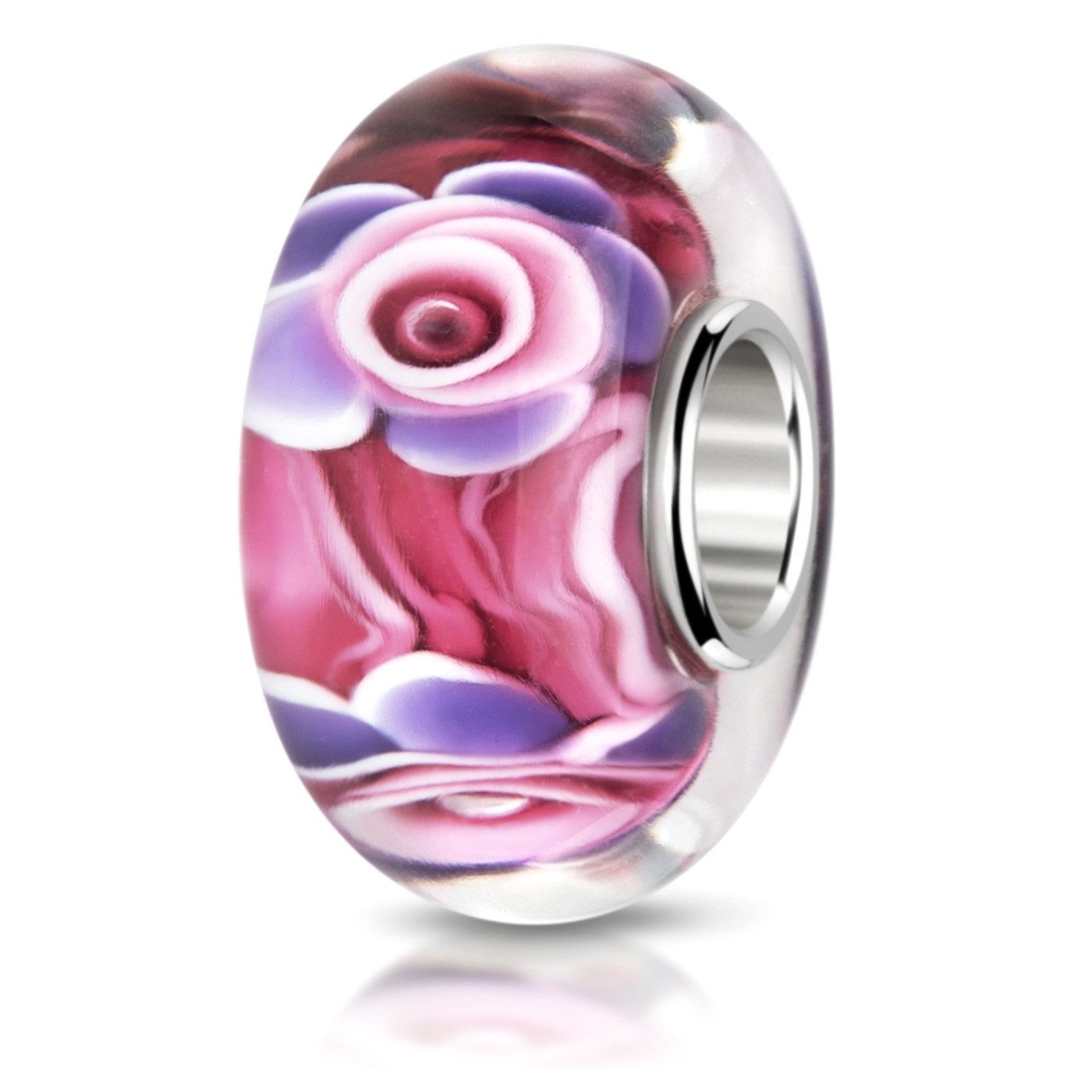 Materia Bead Blumen / Blüten Rot Lila Pink 435, Hülse aus 925 Sterling Silber
