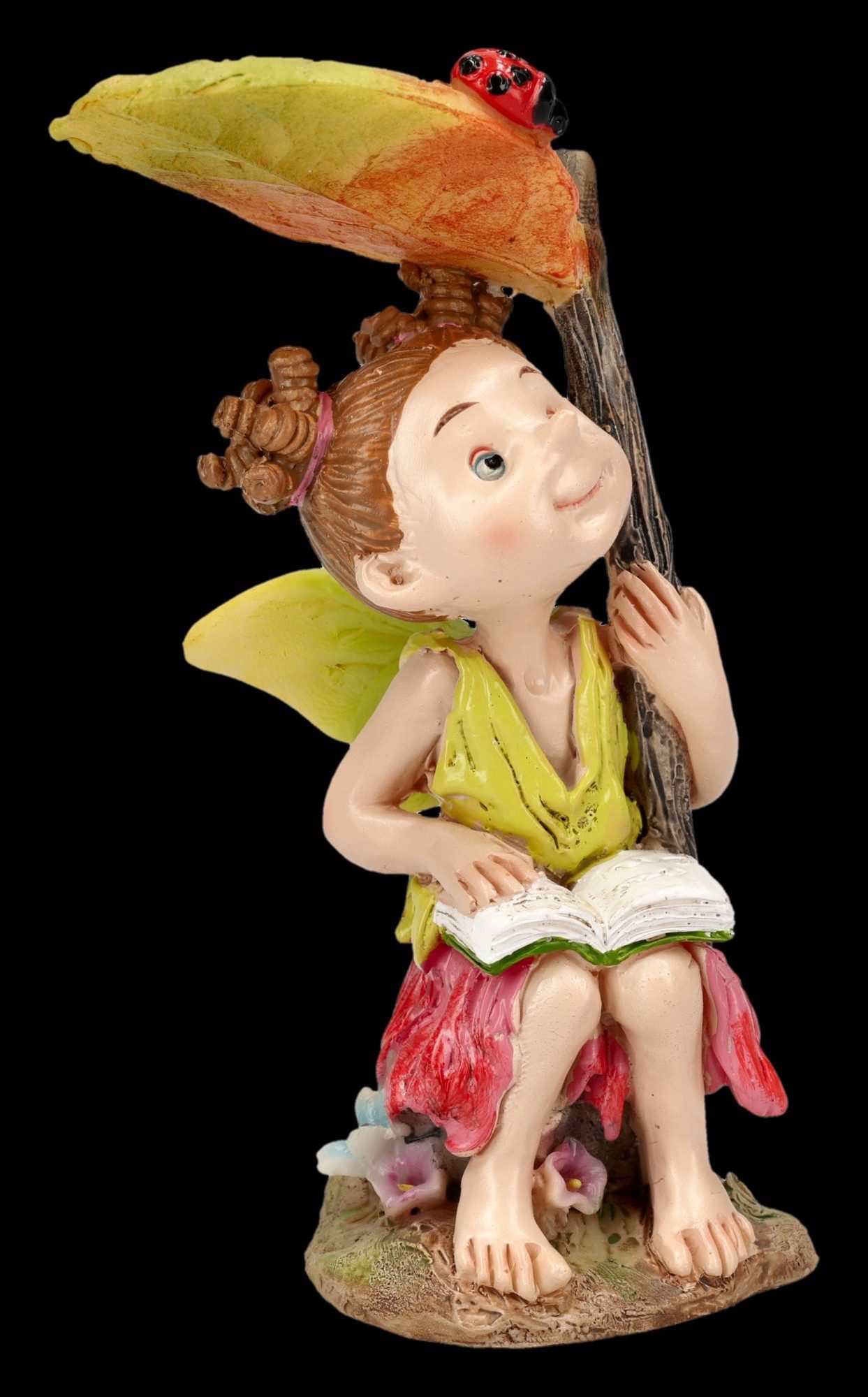 Figuren Shop GmbH Fantasy-Figur Feen Figur Curly Fairy mit Buch und Marienkäfer Fantasy Deko 10 cm