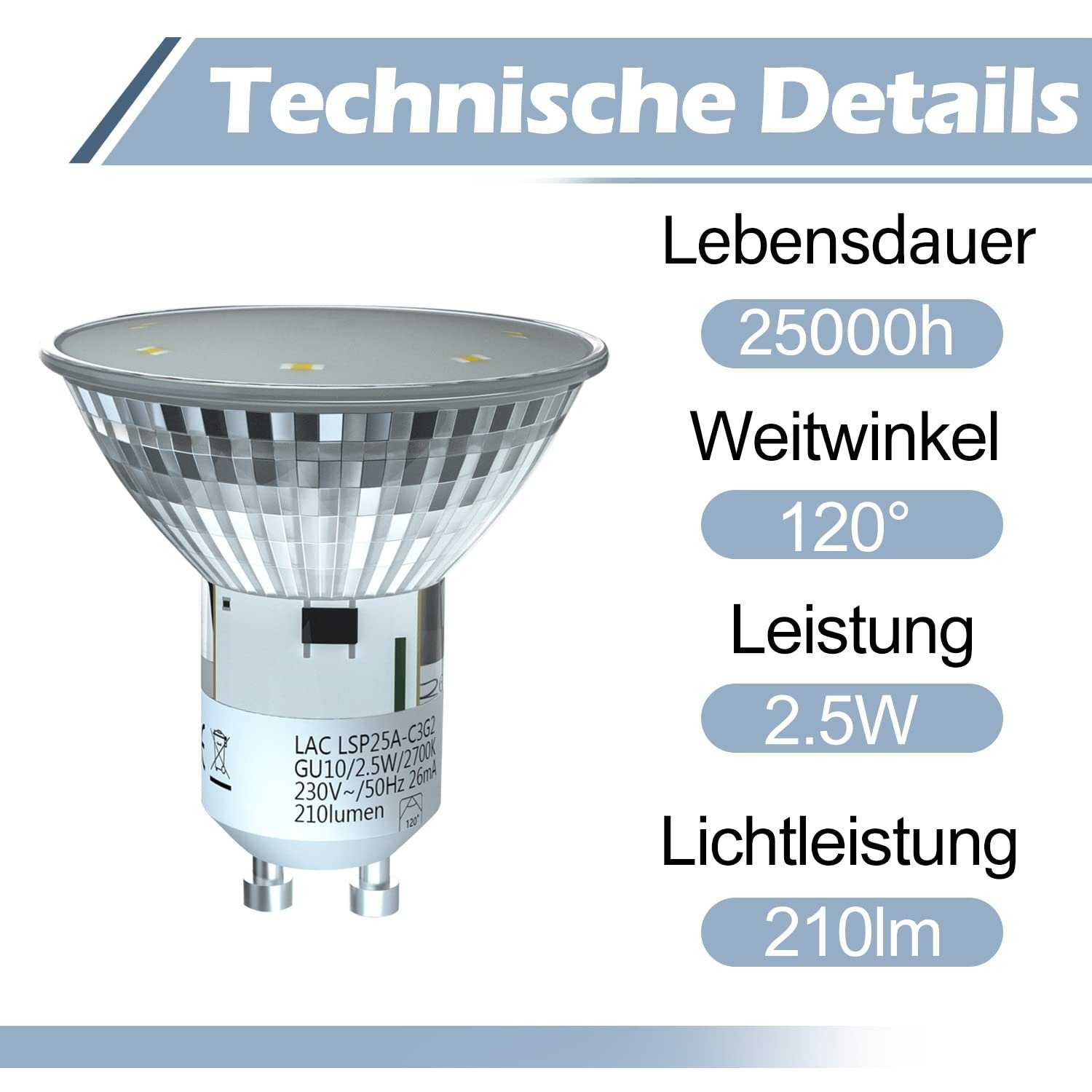ZMH LED-Leuchtmittel GU10 Warmweiß 2700K Abstrahlwinkel Strahler, Einbaustrahler Warmweiß ° 5 120 St., GU10, Glühbirne