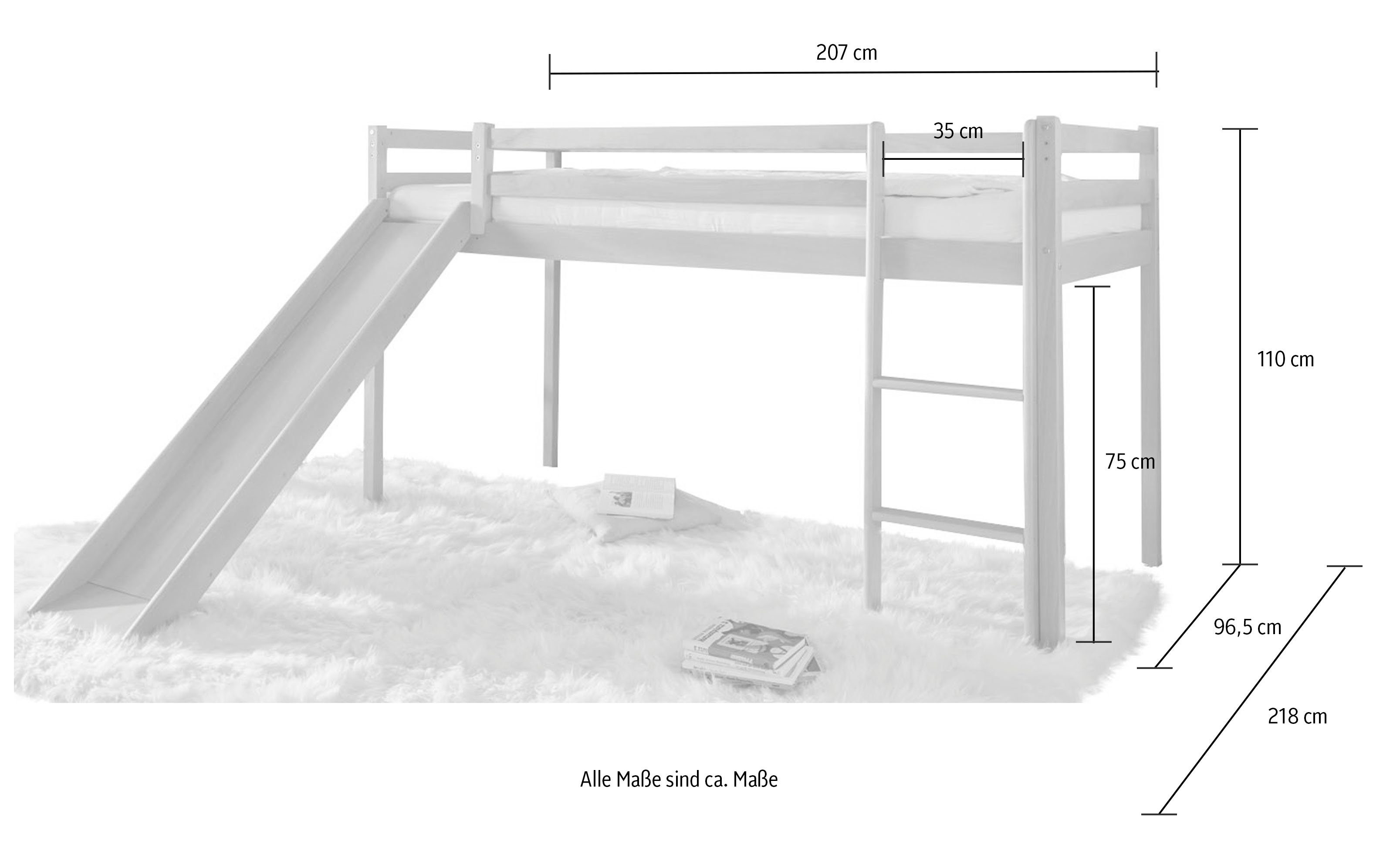 mit Buche lackiert wahlweise Toby weiß Hochbett oder Rolllattenrost, natur Relita lackiert massiv Buche natur in