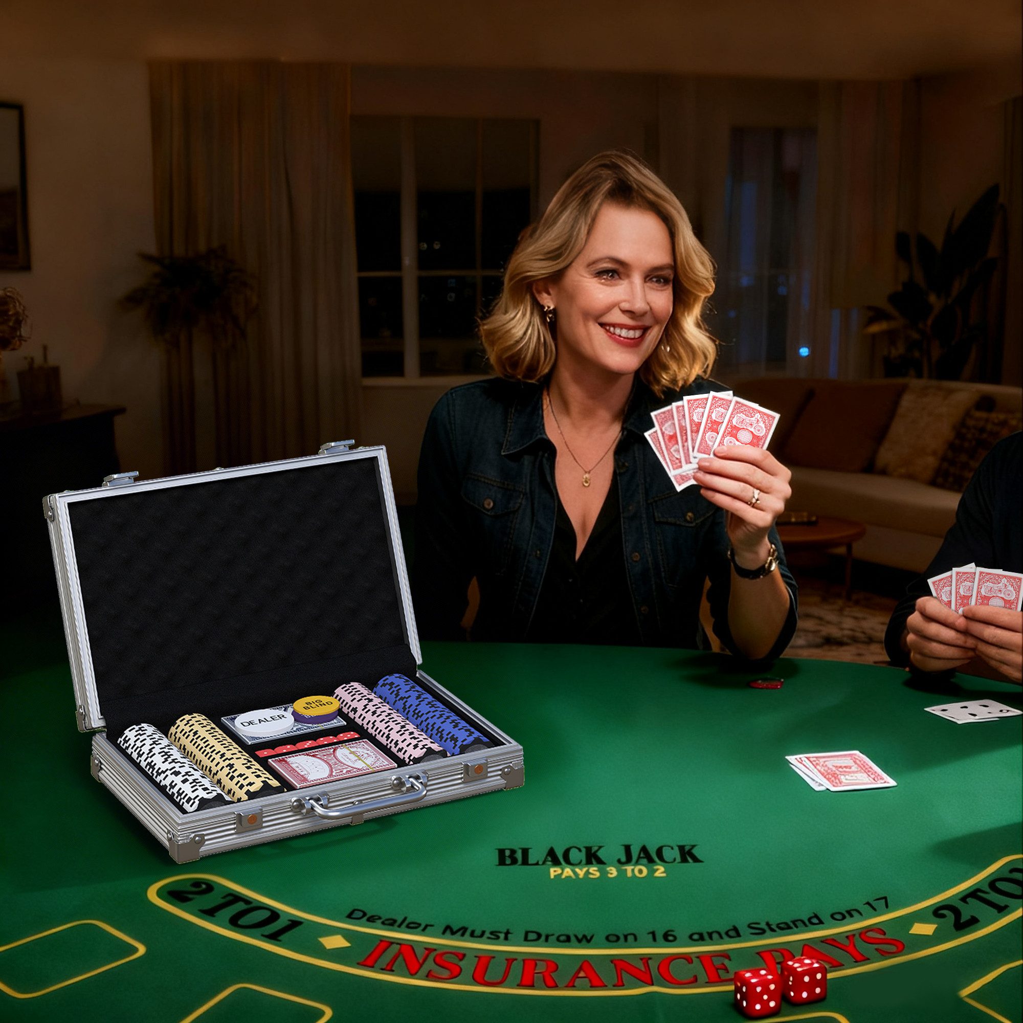 SPORTNOW Spiel Pokerkoffer abschließbar Pokerset 200 Clay Chips Karten 5 Würfel, Gesellschaftsspiel, Professionelle Clay-Pokerchips