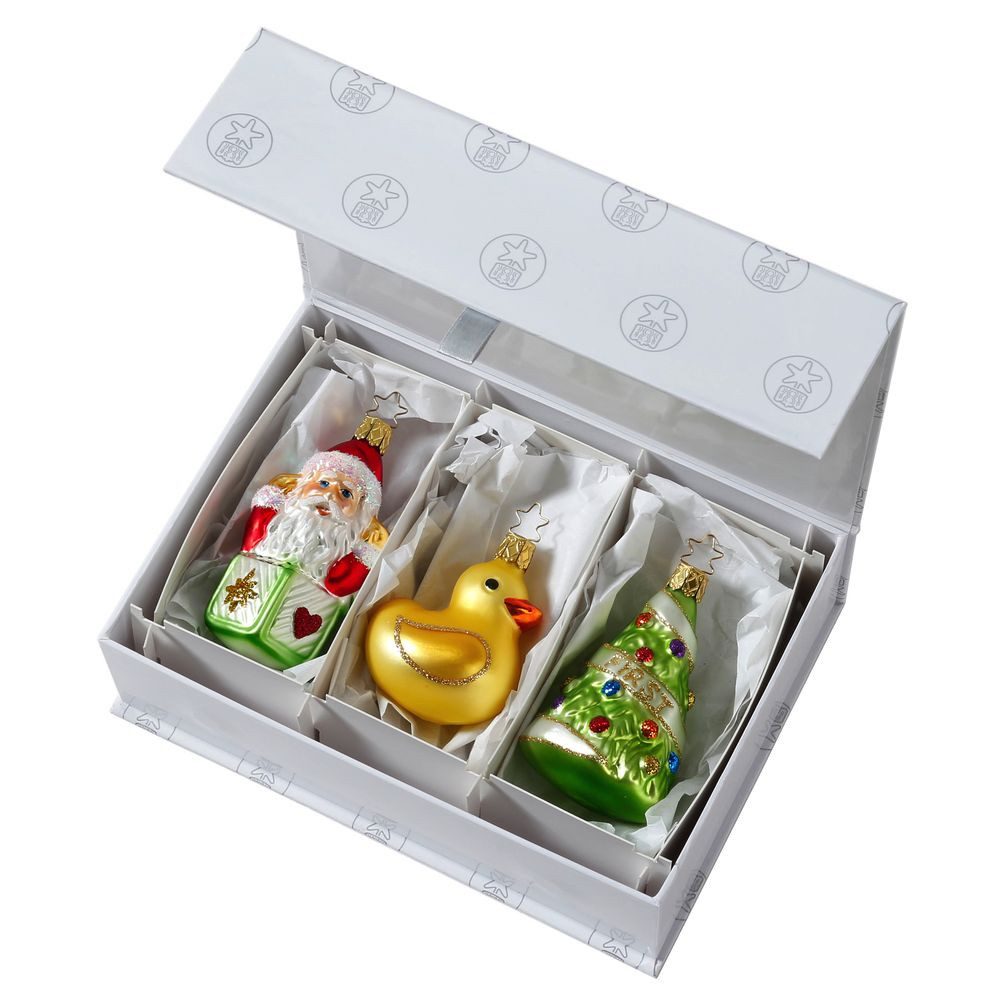 INGE-GLAS® Christbaumschmuck, Christbaumschmuck Glas Babys erstes Weihnachten 7-9,5cm 3er Set