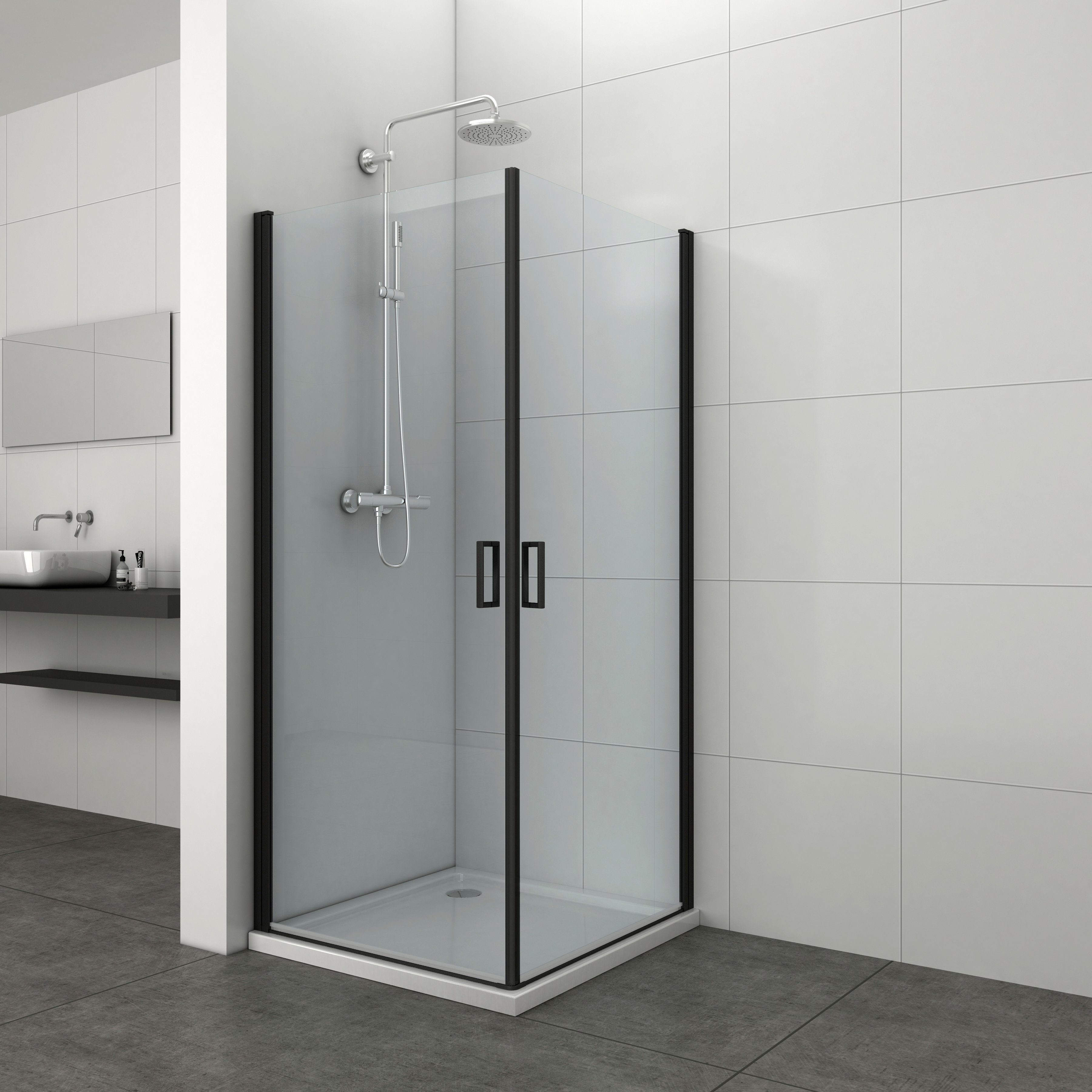 Sanotechnik Dusch-Schwingtür ELITE, 79,5x195 cm, Einscheibensicherheitsglas, Schwenkttür für Duschen mit Alu-Profilen in schwarz matt