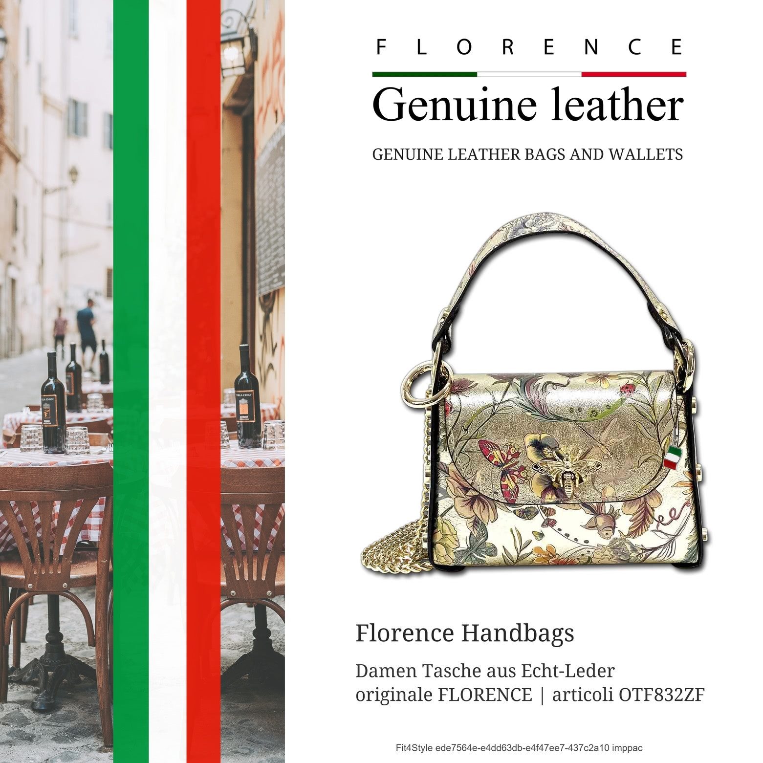 FLORENCE Umhängetasche Florence Tasche gold farbig Leder (Umhängetasche), Damen Umhängetasche Echtes Leder, gold, farbig ca. 14cm hoch – Bild 5 von 5