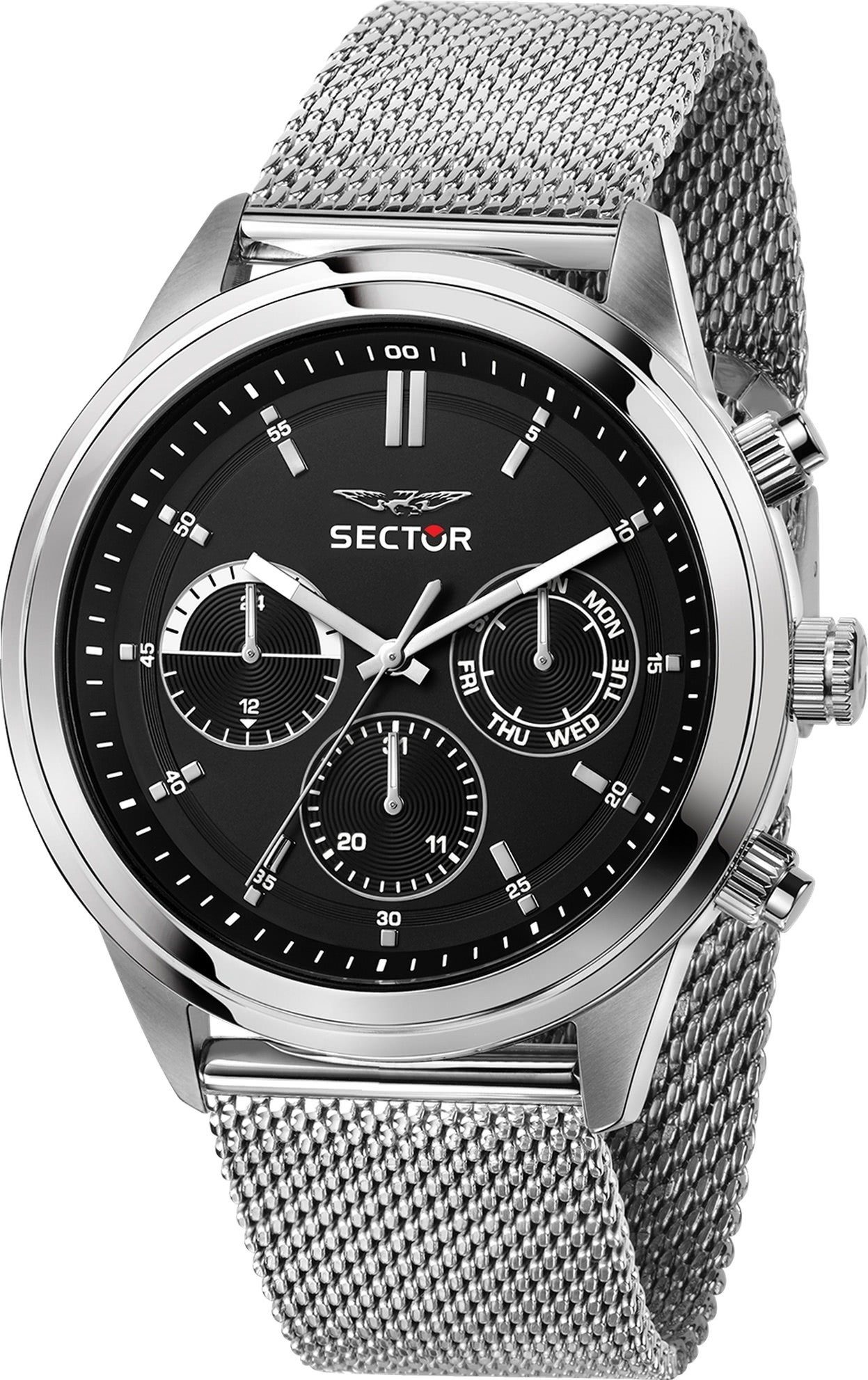 Sector Multifunktionsuhr Sector Herren Armbanduhr Multifunkt, Herren Armbanduhr rund, groß (43mm), Edelstahlarmband silber, Fashion