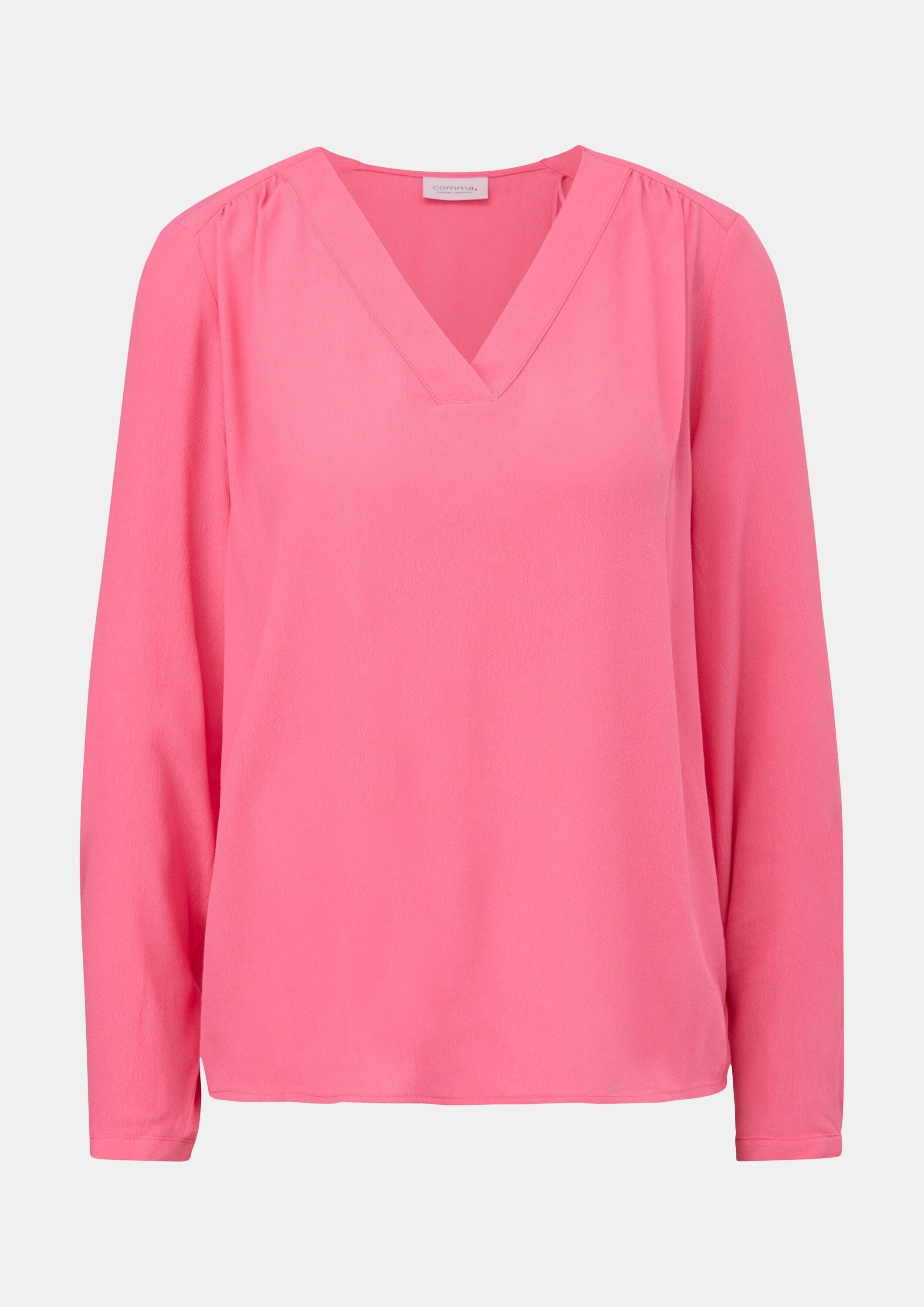 comma Langarmbluse Bluse Crêpebluse mit V-Ausschnitt