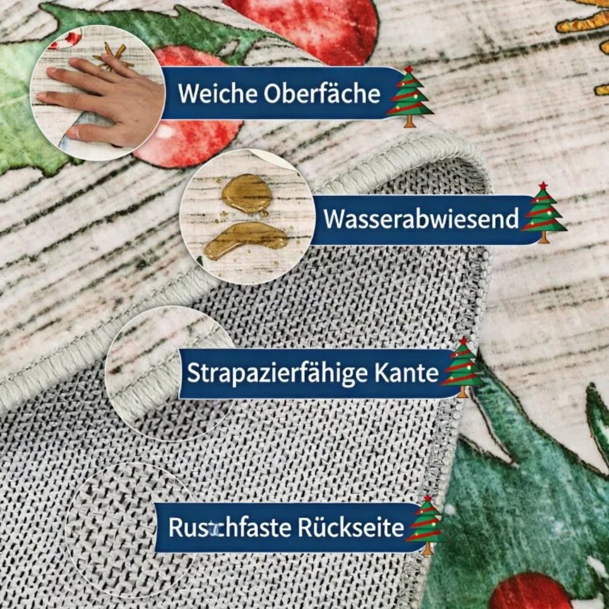 GarveeMore Teppich Schneemann-Tannenbaum Weihnachtsteppich– waschbar & rutschfest, rechteckig, Höhe: 5 mm – Bild 5 von 5