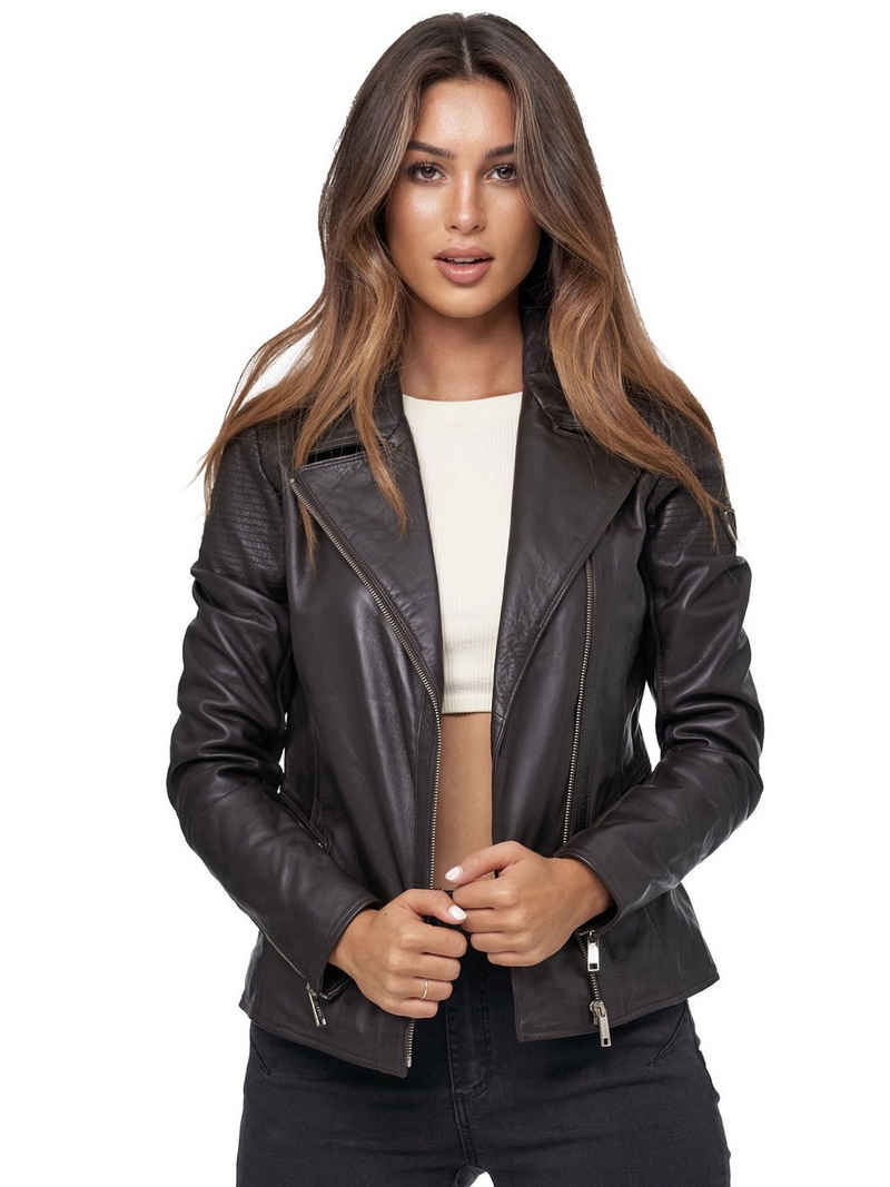 Tazzio Lederjacke F506 Biker Look mit coolen Zipper-Details & Reverskragen