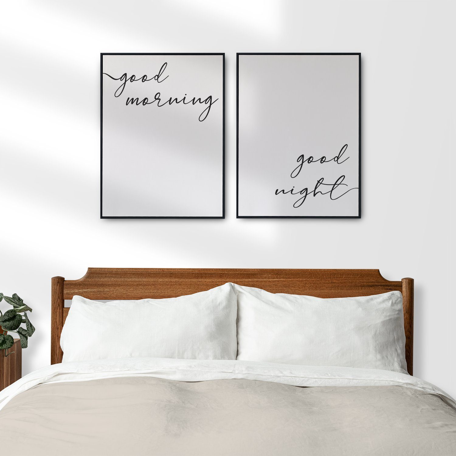 Tigerlino Poster 2er Set Good Morning Good Night - Wandbild Schlafzimmer Bett Wanddeko