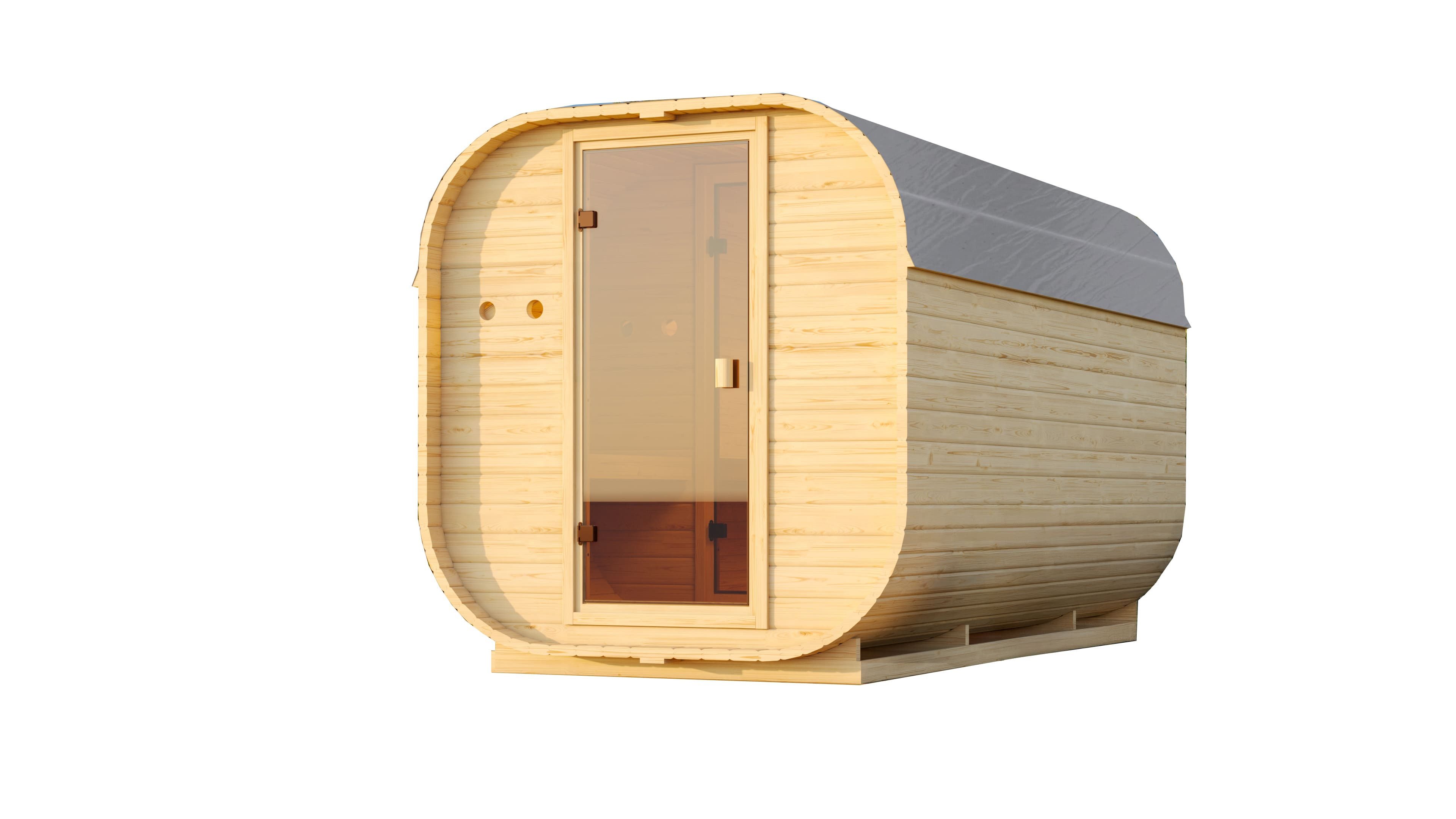 Karibu Saunahaus Würfelsaunahaus Louisa 3 inkl. Saunaofen 9kW integr. Strg., nordisches Fichtenholz, Made in Germany