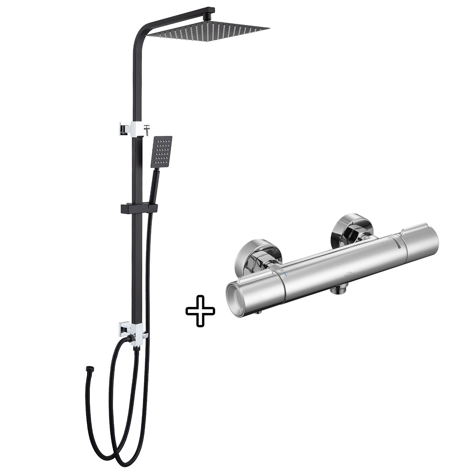 Duschsystem Duschset Regendusche mit Thermostat Edelstahl 25*25cm Regenduschkopf