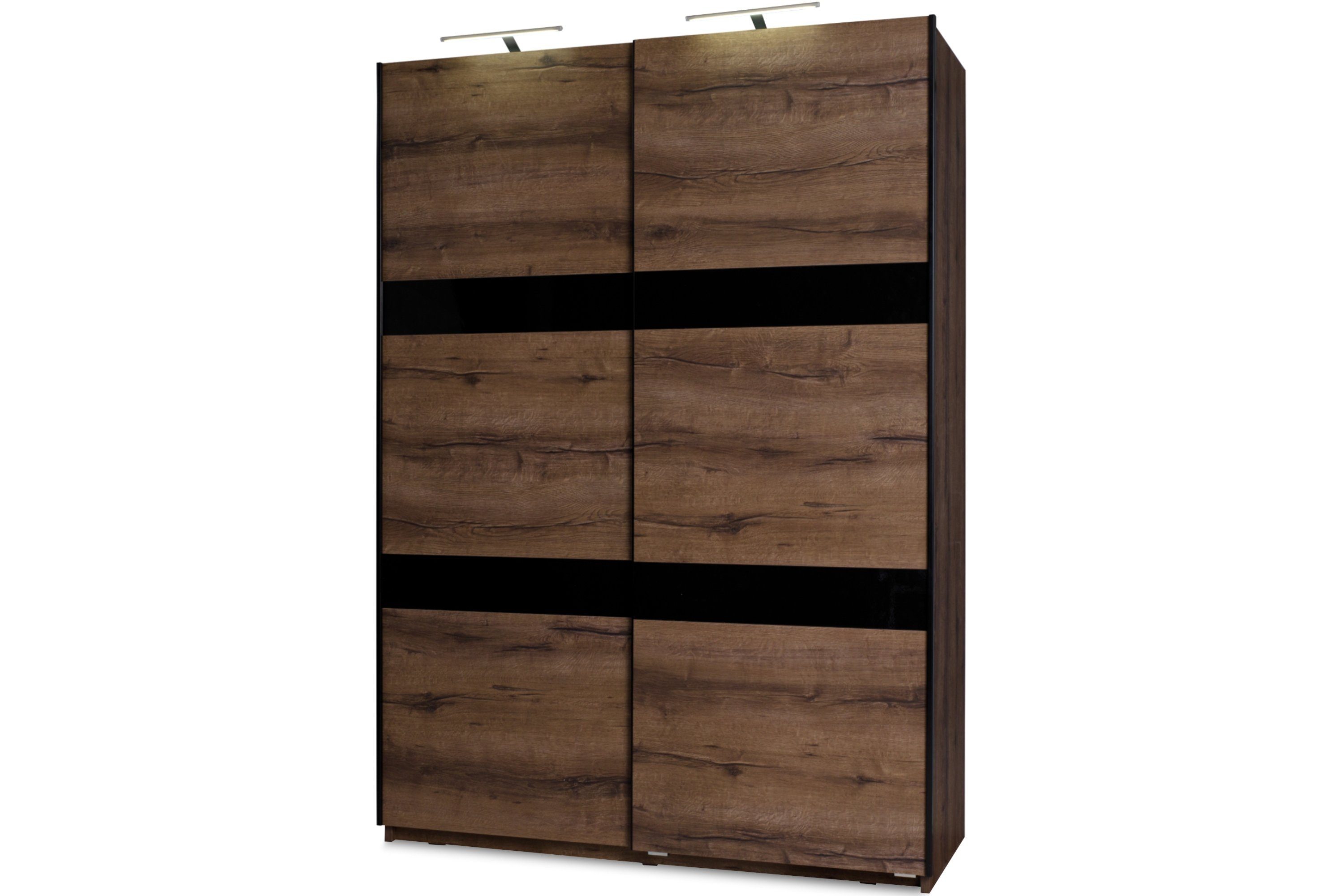 mit Kleiderstange, Kleiderschrank MERO mit Holztextur Schwebetürenschrank Türen, mit Einlegeböden, Konsimo