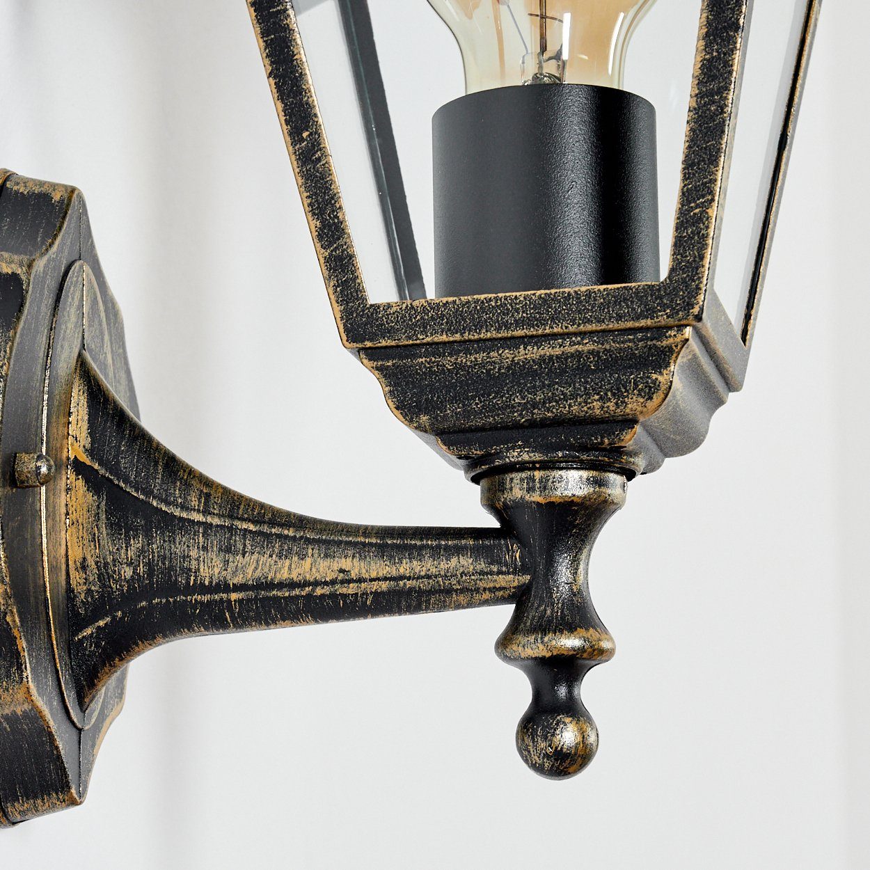 hofstein Außen-Wandleuchte Wandlampe in antikem Look aus Metall/Glas in Braun-Gold/Klar, ohne Leuchtmittel, im klassischen Landhaus-Stil, Außenleuchte für Terrasse, 1x E27, IP44