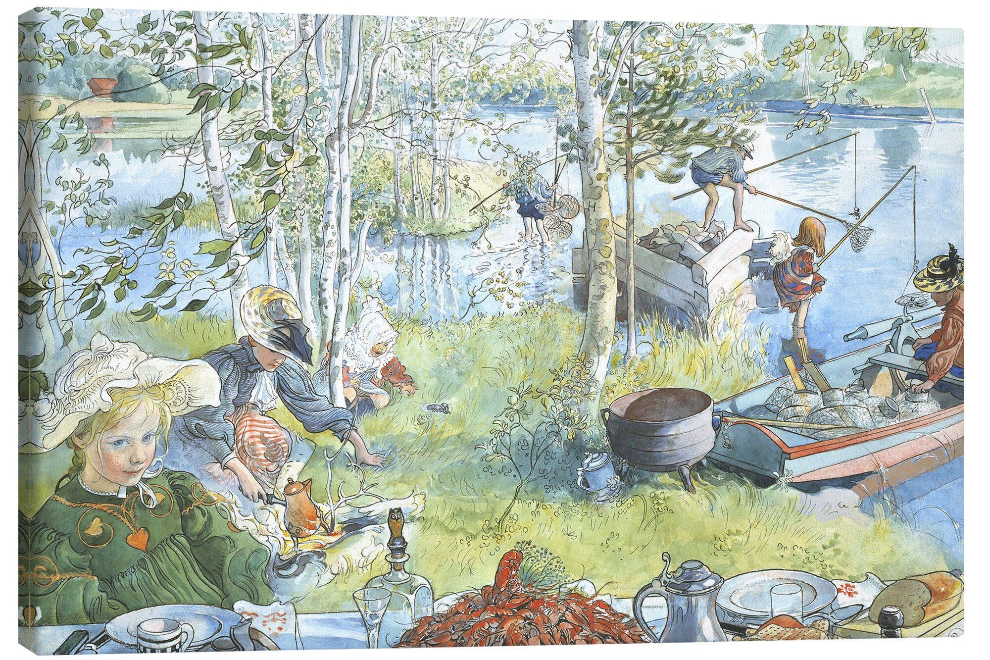 Posterlounge Leinwandbild Carl Larsson, Krebsfang, Badezimmer Maritim Malerei