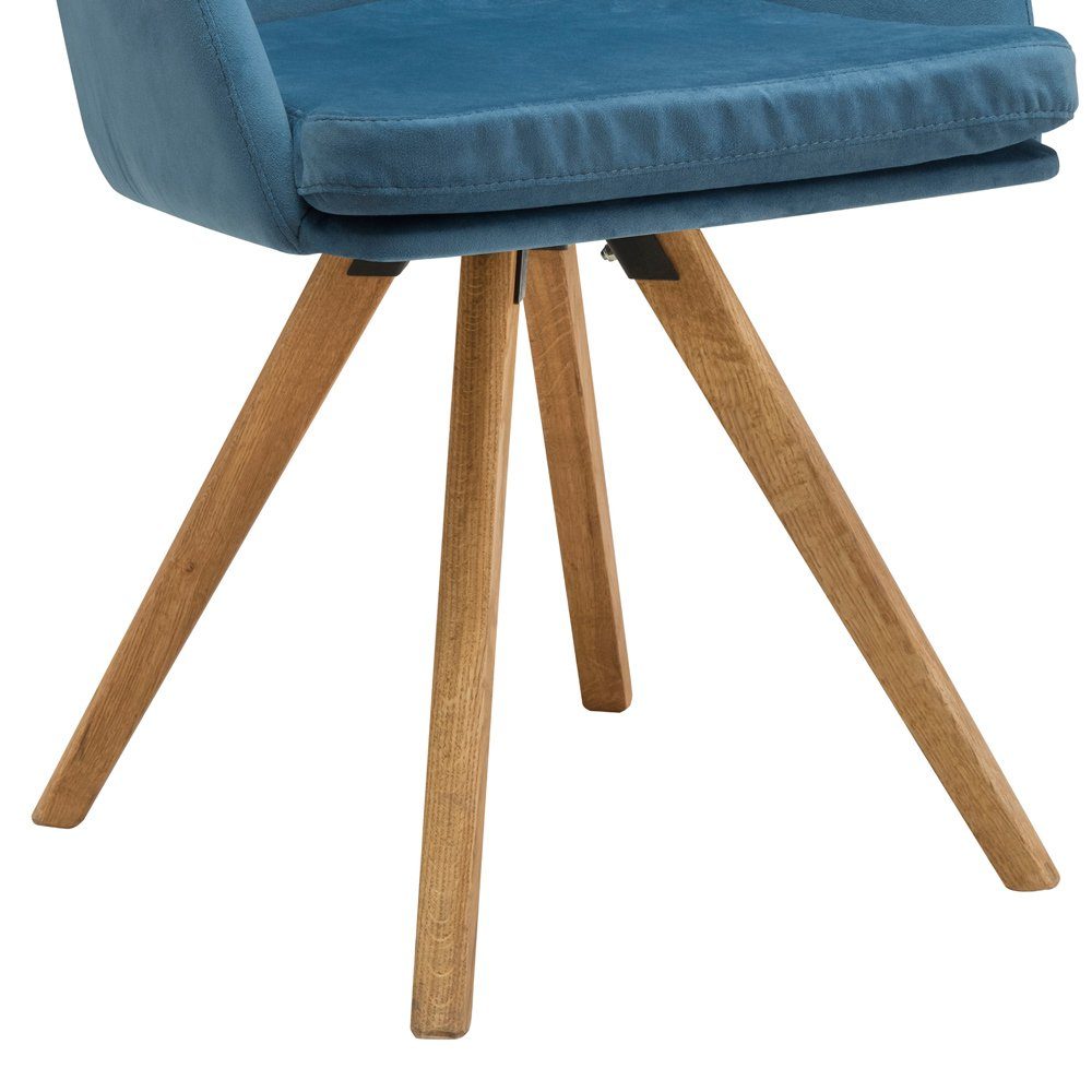 Armlehnstuhl Eiche B/H/T: Samt Stuhl blau, cm 60/85,5/60 Lomadox geölt, ROES-64, Esszimmer massiv