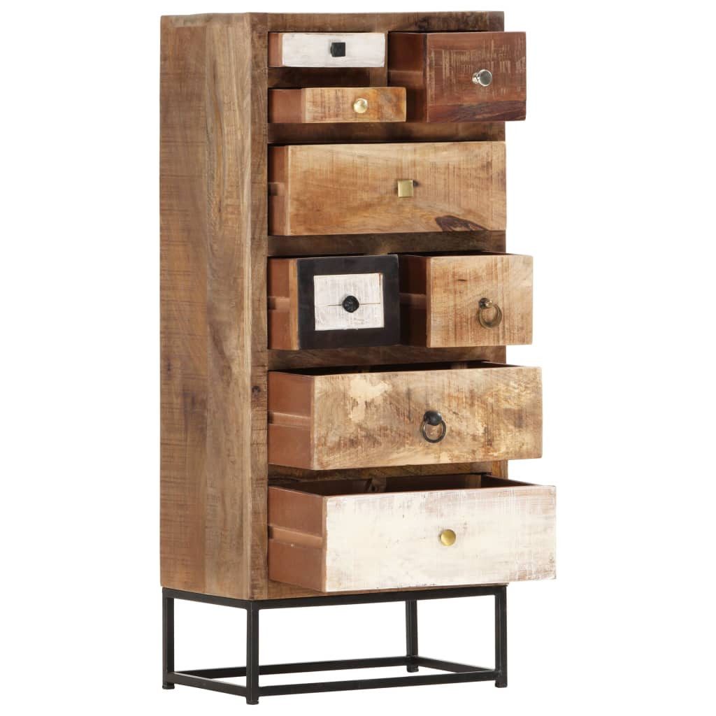 furnicato Kommode aus Massivholz mit pulverbeschichteten Stahlbeinen 45x30x105 c (1 St), Industrielles Sideboard mit 8 Schubladen und einer Wandhalterung