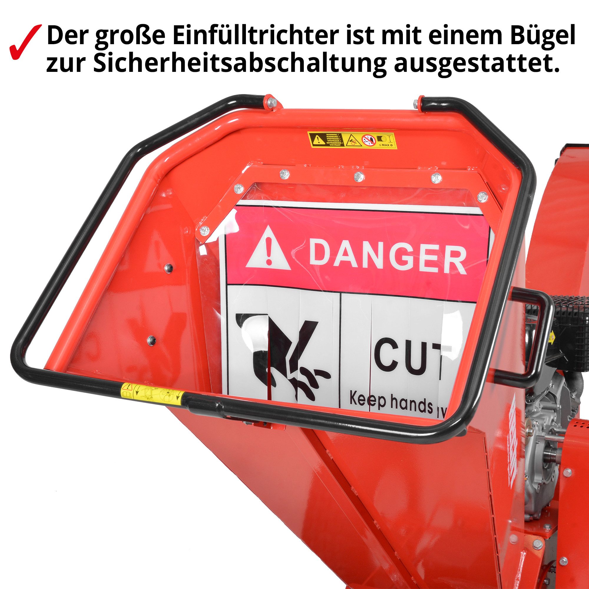 Hecht Messerhäcksler Gartenhäcksler Benzin 6642 Anhängerkupplung Holz Schredder Häcksler, 15 PS, Elektrostart, Messerwalze mit 2 Messern – Bild 4 von 5