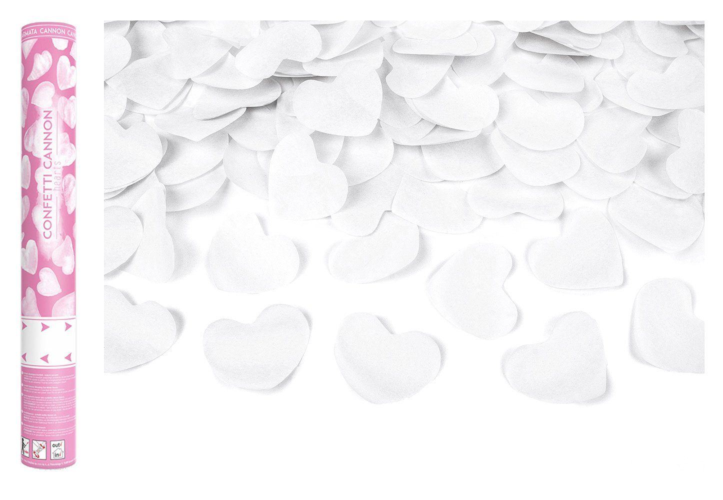 partydeco Streudeko, Konfettikanone mit Herzen 40cm weiß