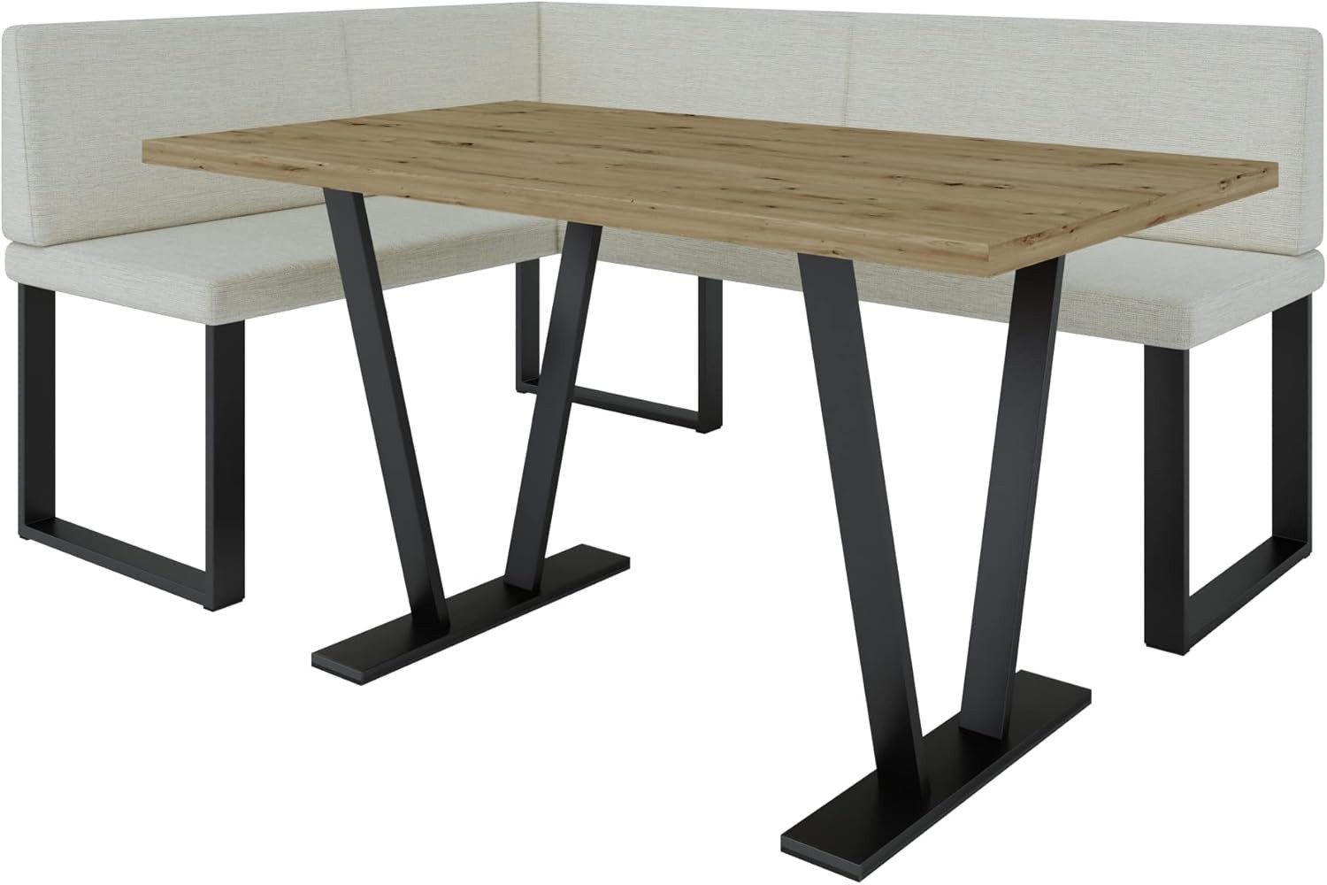 AN-MOEBEL4U Eckbankgruppe Alina Metall mit Tisch, Moderne Sitzecke perfekt für Ihr Esszimmer, Küche (128x168/142x196)