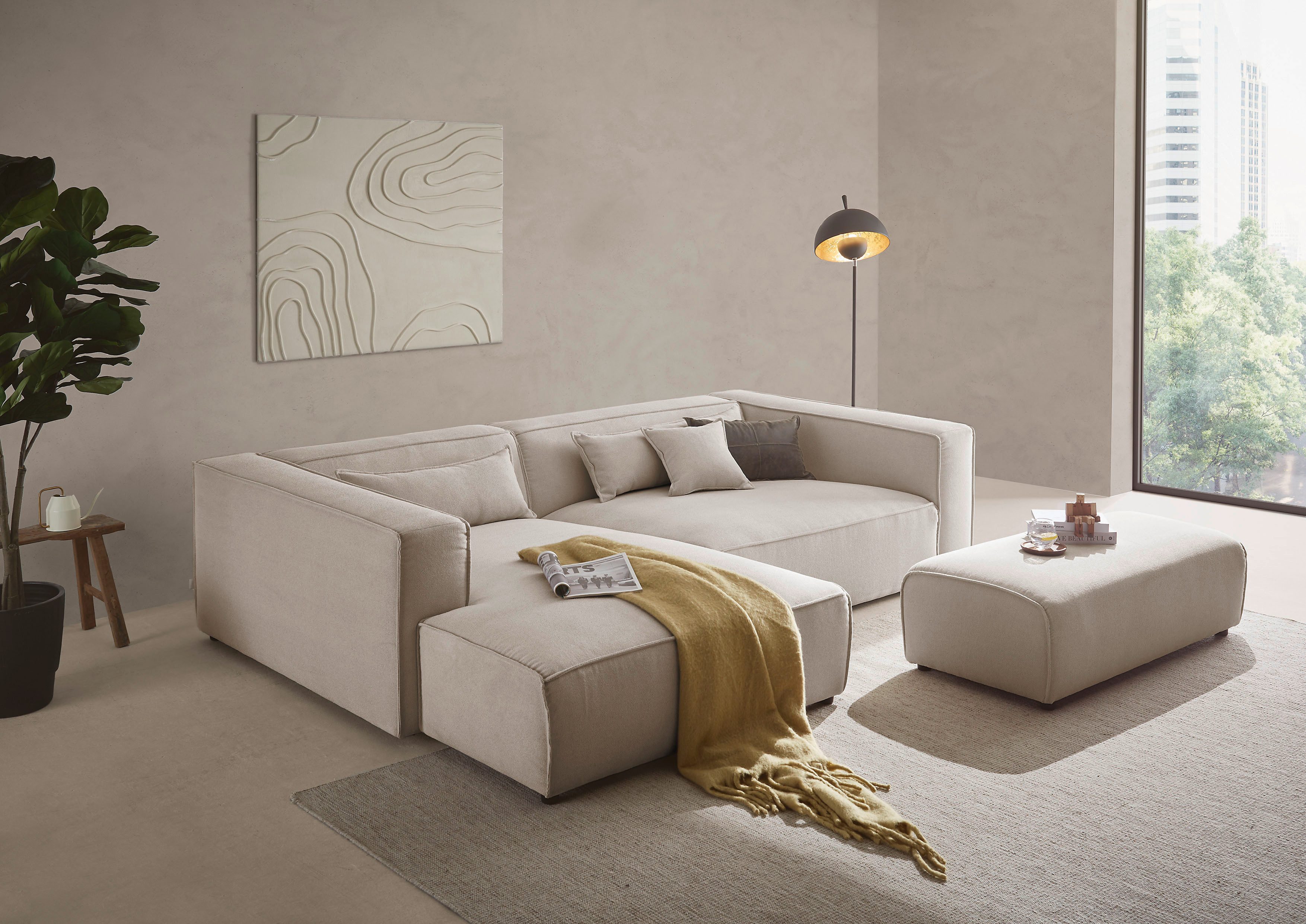 LeGer Home by Lena Gercke Ecksofa PIARA XXL, L-Form, Schlaffunktion, Cord, Leinenoptik o. Strukturstoff, Hocker stellbar zum Schlafsofa (Krokodilverbinder), tiefe Sitzfläche