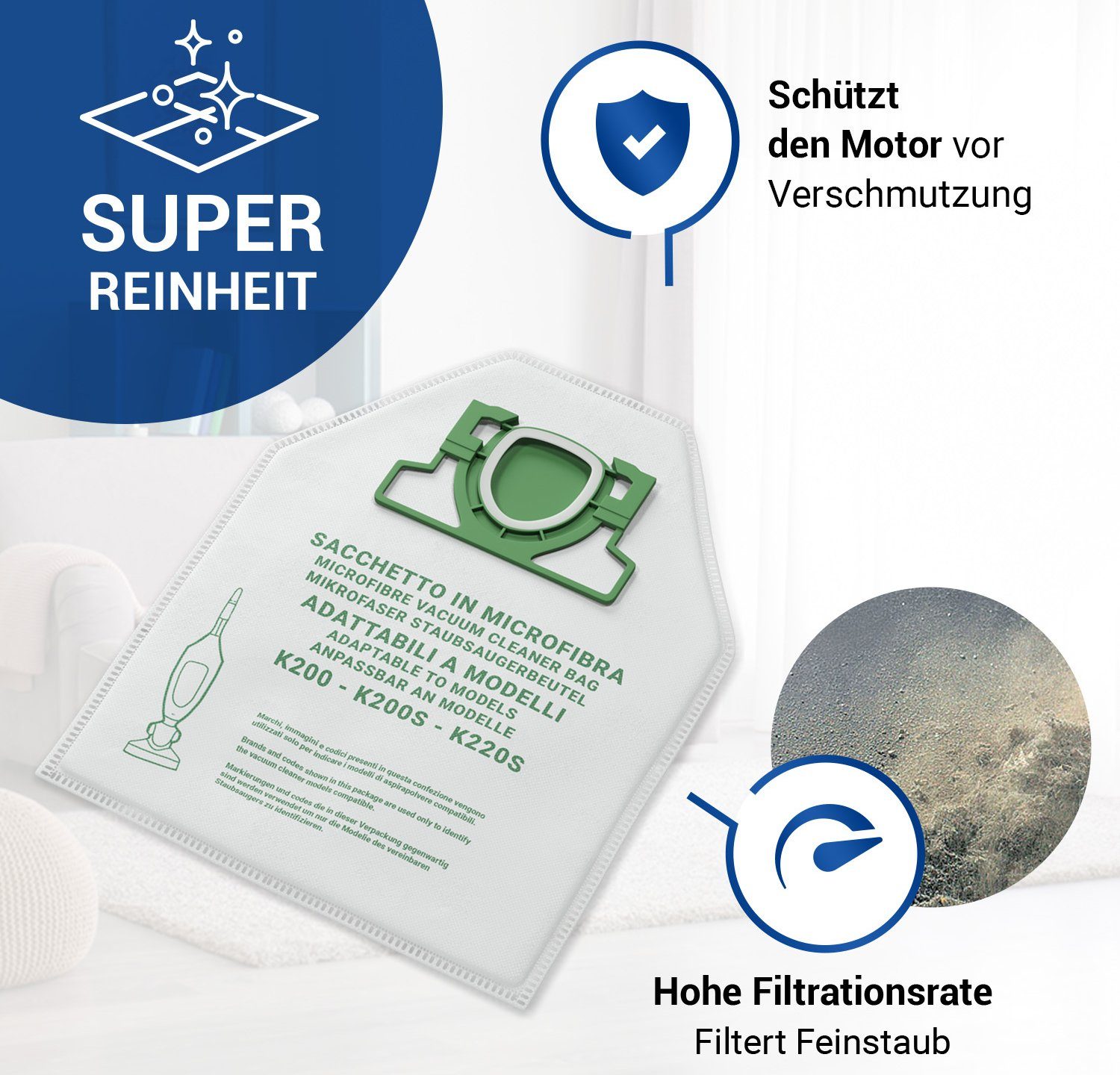 VIOKS Staubsaugerbeutel Filterbeutel Ersatz für Vorwerk Filtertüten aus Mikrofaser, 12 St., für VK200 Staubsauger