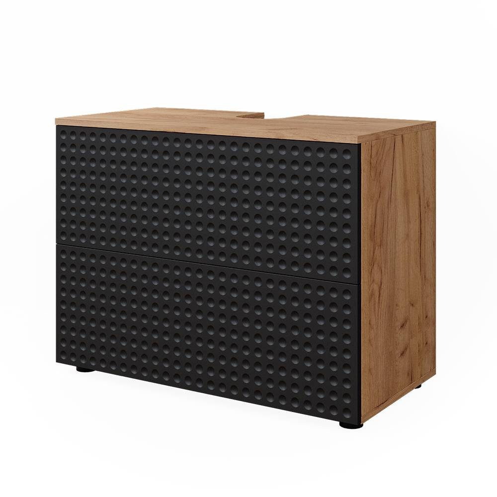 Vicco Waschbeckenunterschrank Irma, Goldkraft Eiche/Anthrazit, 80 cm mit 2 Schubladen
