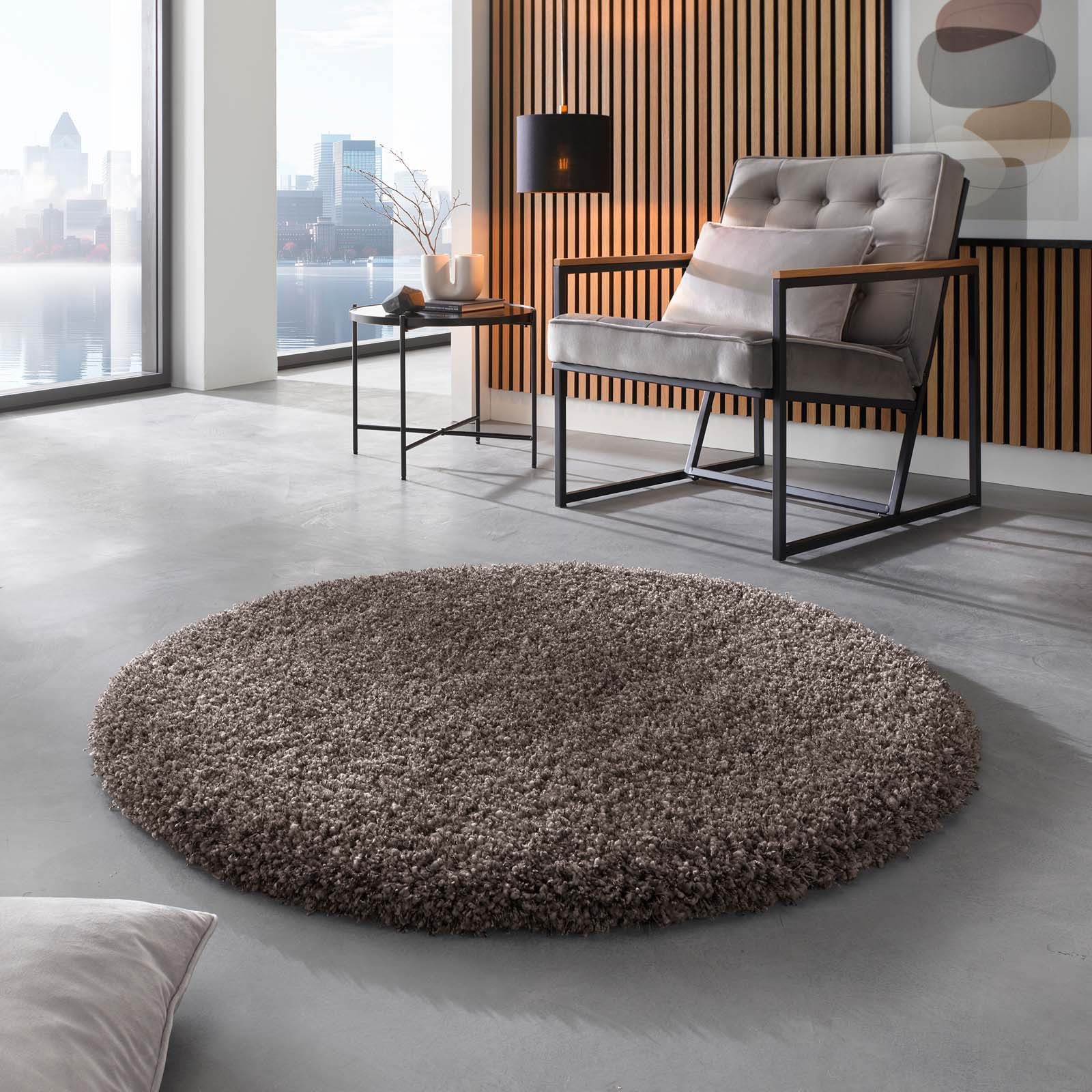 TaraCarpet Langflor-Teppich Ragolle Twilight, rund, Höhe: 60 mm, Shaggy Hochflorteppich anthrazit Wohnzimmer Schlafzimmer 120 rund