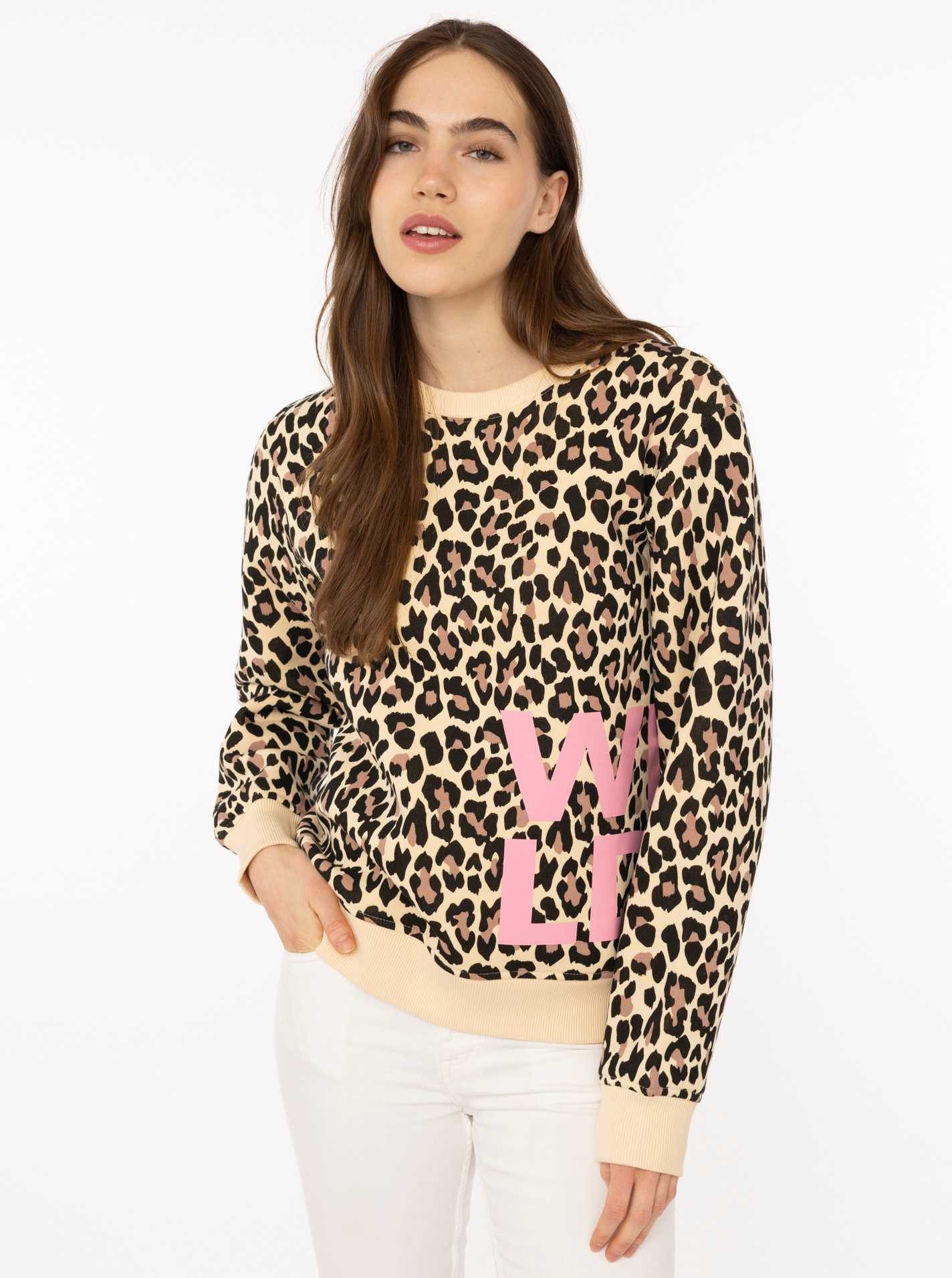 Zwillingsherz Hoodie "WILD AOP" Crew-Neck, Rippbündchen, Print vorne und hinten, Leomuster