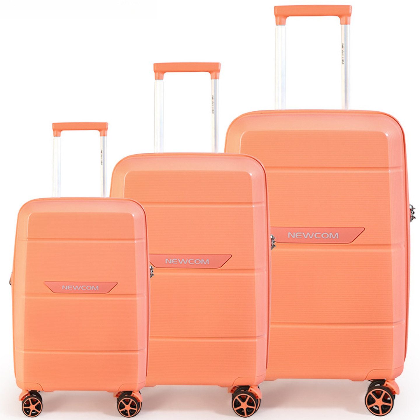 NEWCOM Trolleyset Hartschalenkoffer 3er-SET mit TSA-Zahlenschloss aus Polypropylene, 4 Rollen, (3 tlg. Set, 20Zoll+24Zoll+28Zoll), Orange, leichter & robuster Reisekoffer Set, Erweitbar