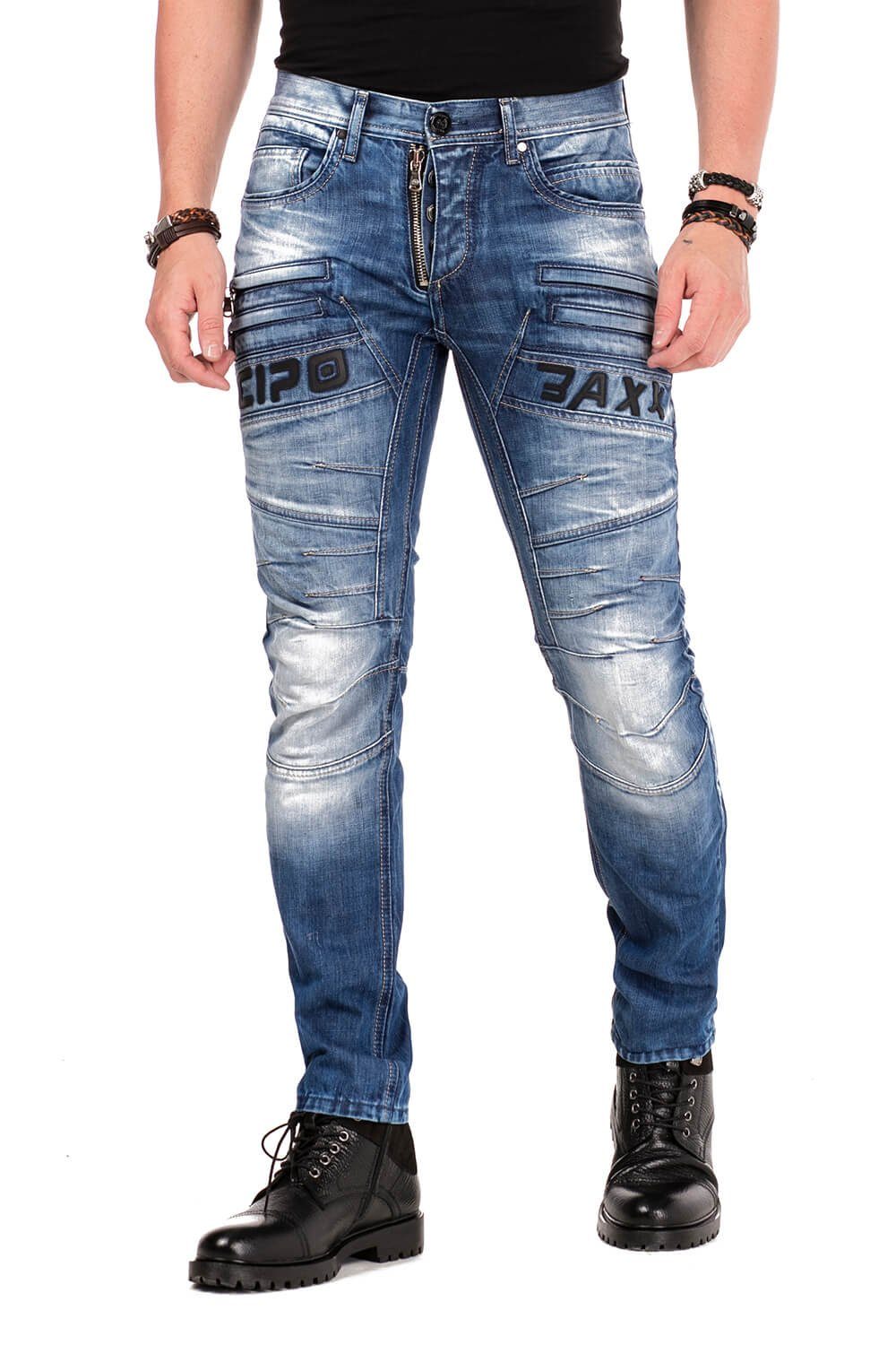 Cipo & Baxx Slim-fit-Jeans mit dekorativer Reißverschluss hellblau