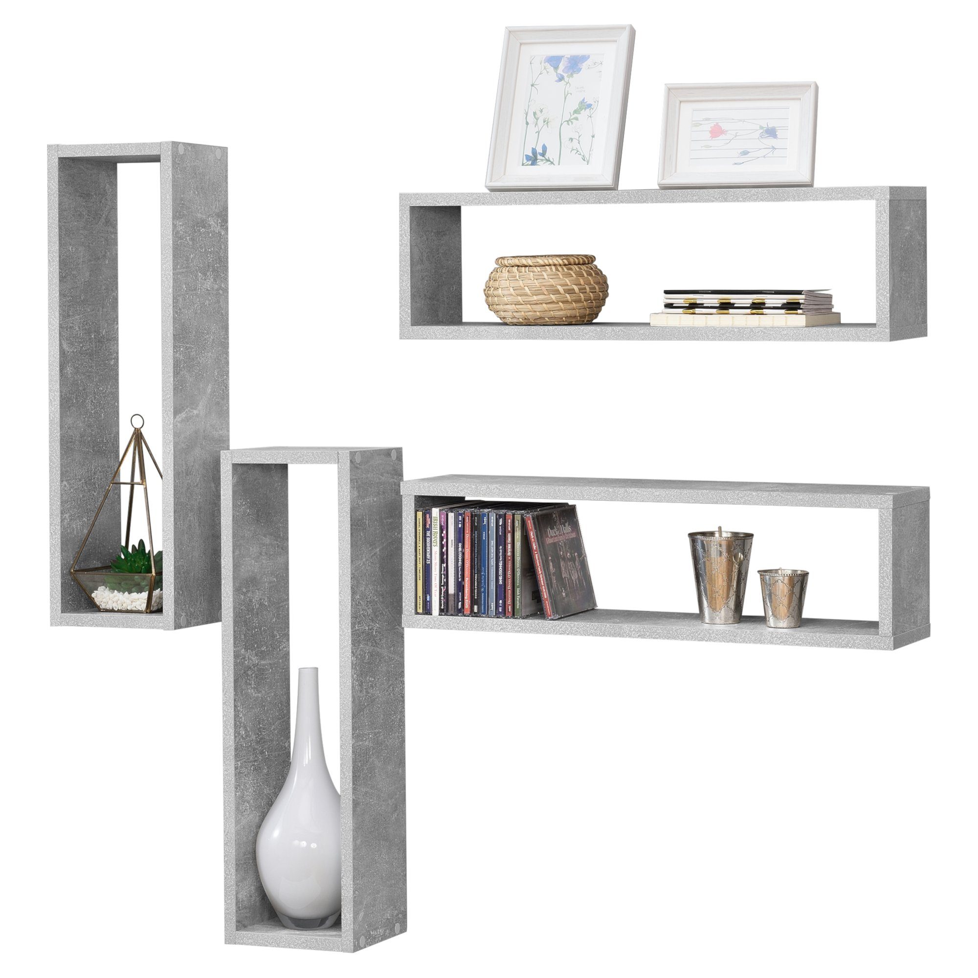 en.casa Wandregal, »Fagernes« Wandablage 4-teilig Schweberegal Wandboard Betonfarben